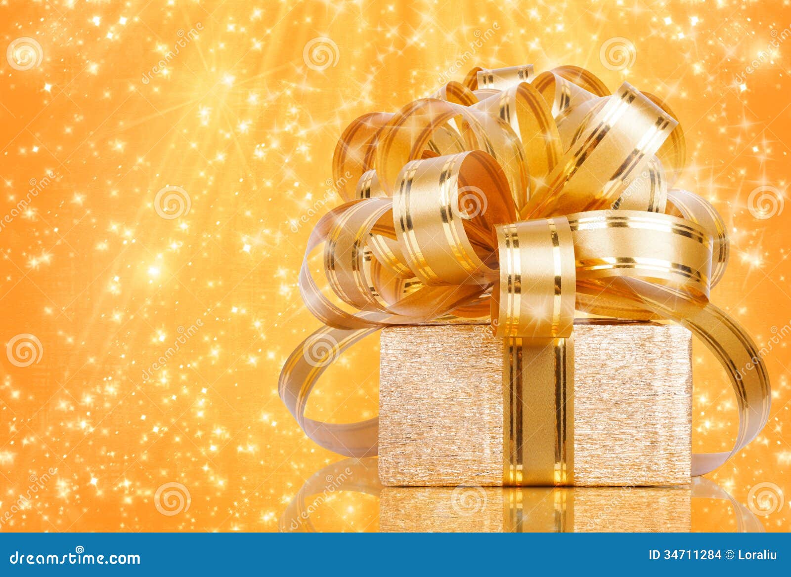 Gift Box in Gold Wrapping Paper Stock Photo Image of holiday, merry