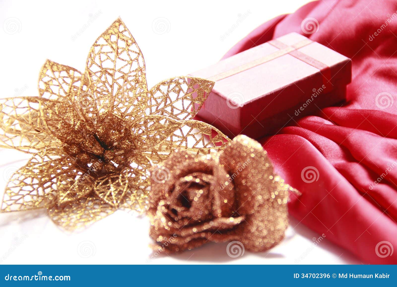 Gift Box with Golden Flowers Stock Photo Image of rich, gift 34702396