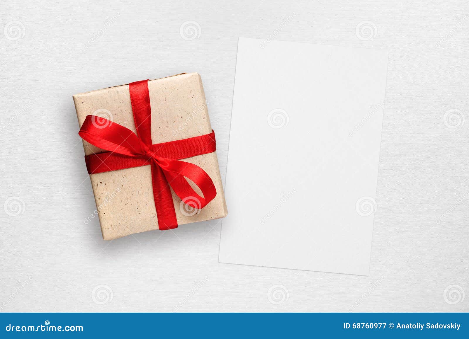 Gift Box and Greeting Card on White Table Stock Image Image of wood