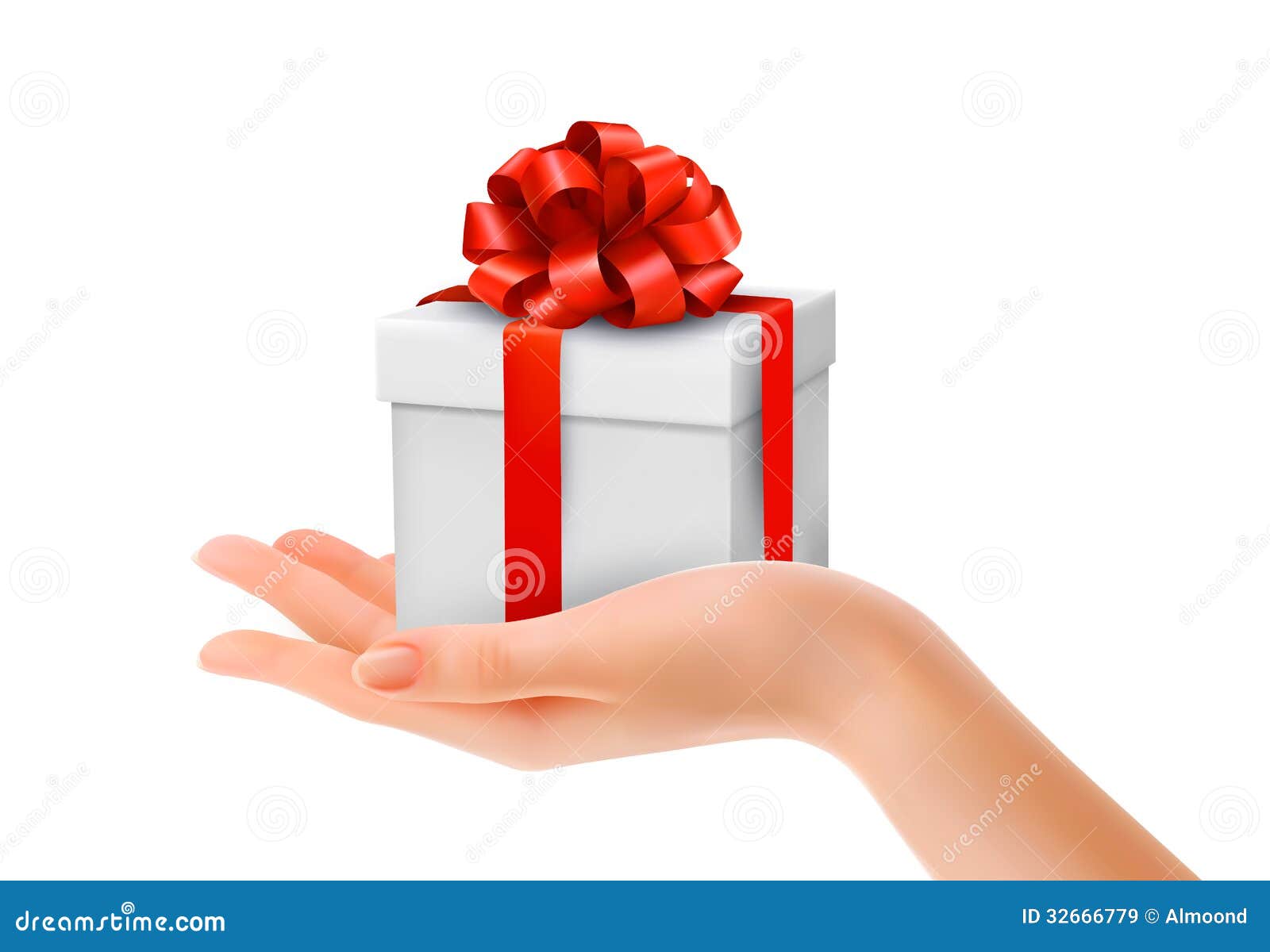 Gift Box In Hand With Red Bow And Ribbons. Royalty Free 