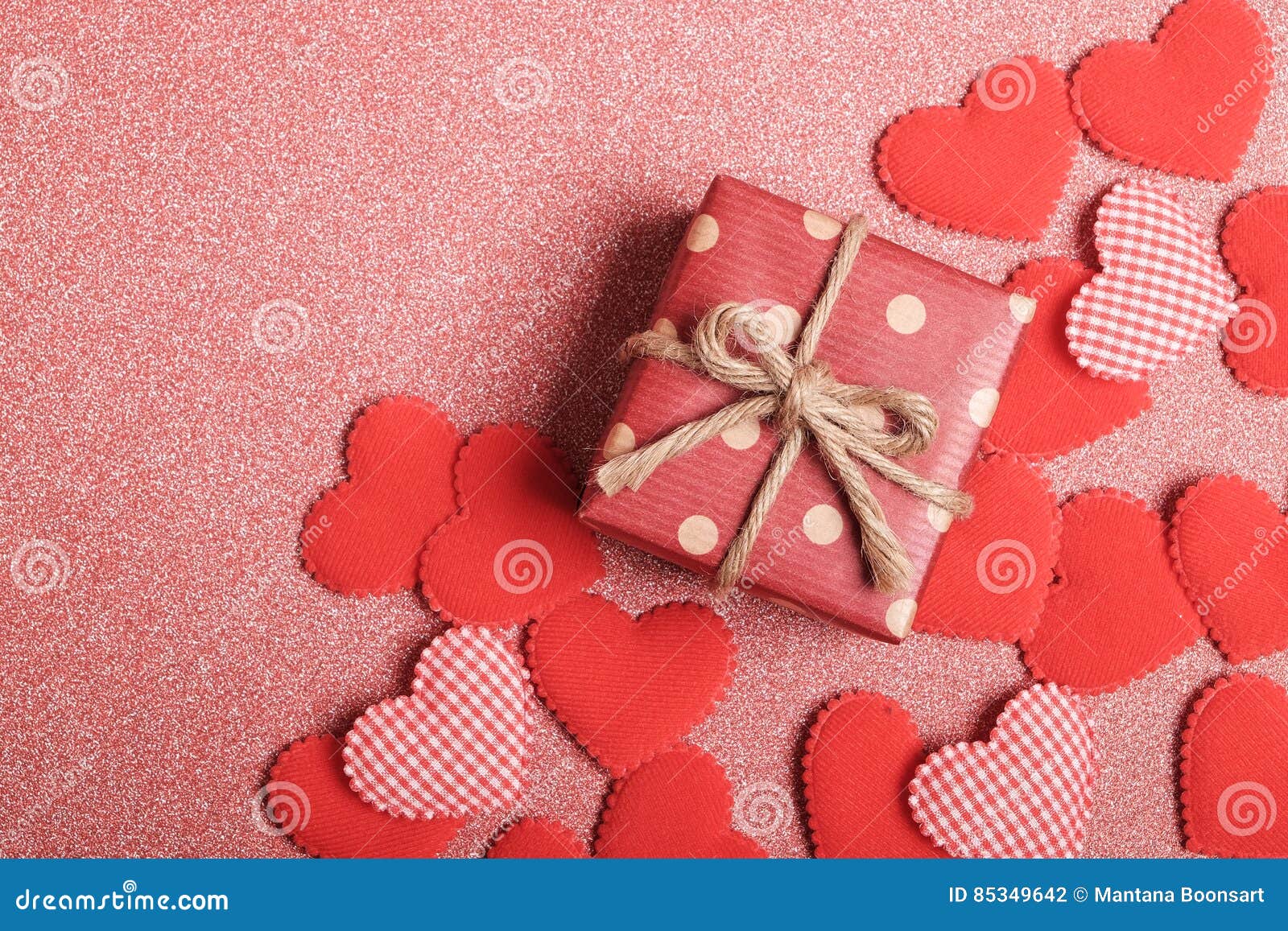 Gift Box and Heart Shaped on Red Background. Stock Photo - Image of ...