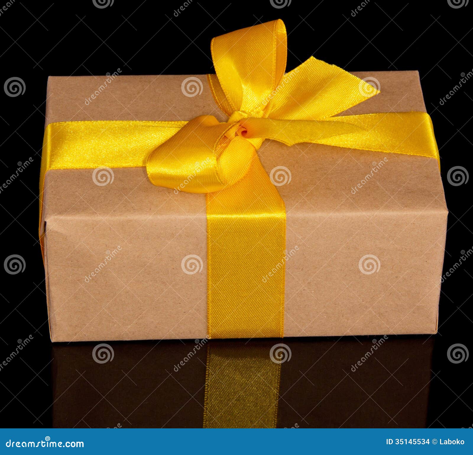 Download Gift Box From Kraft Paper With A Yellow Bow Stock Photo Image Of Simplicity Made 35145534 Yellowimages Mockups