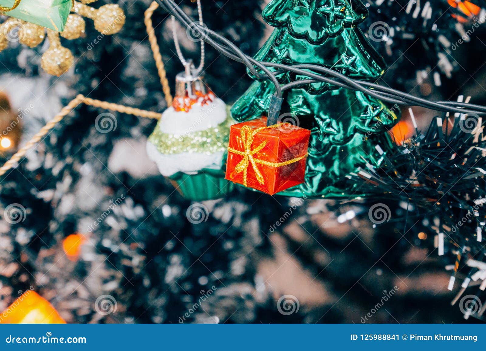 Gift Box Lights Decorated on Christmas Tree Stock Image - Image of ...