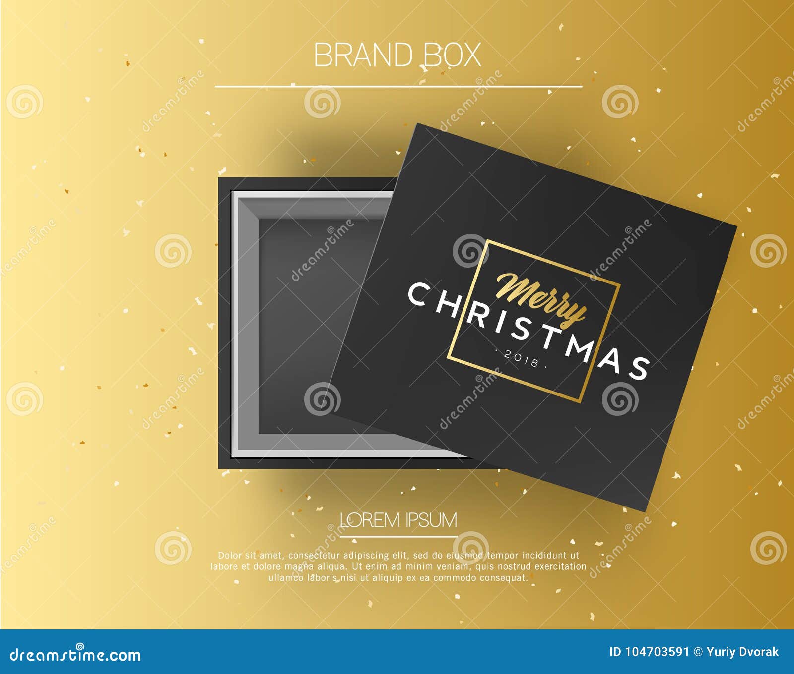 Download Gift Box With Merry Christmas Sign. Top View On Present Mock Up Box With Beautiful Golden ...