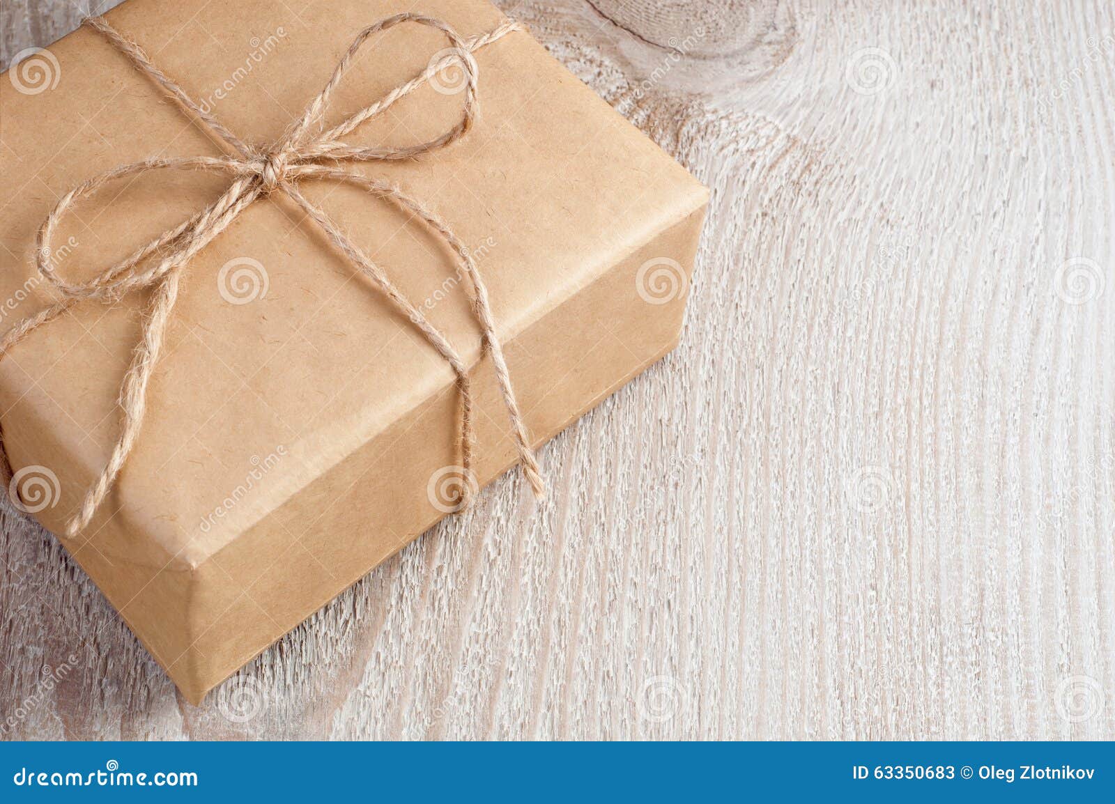 Gift Box Packed into Brown Paper and Twine on Old Stock Image Image