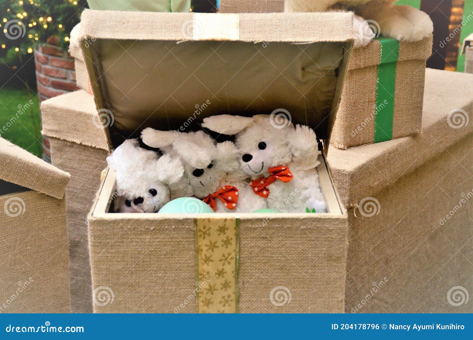 gift box with plush bunny puppies