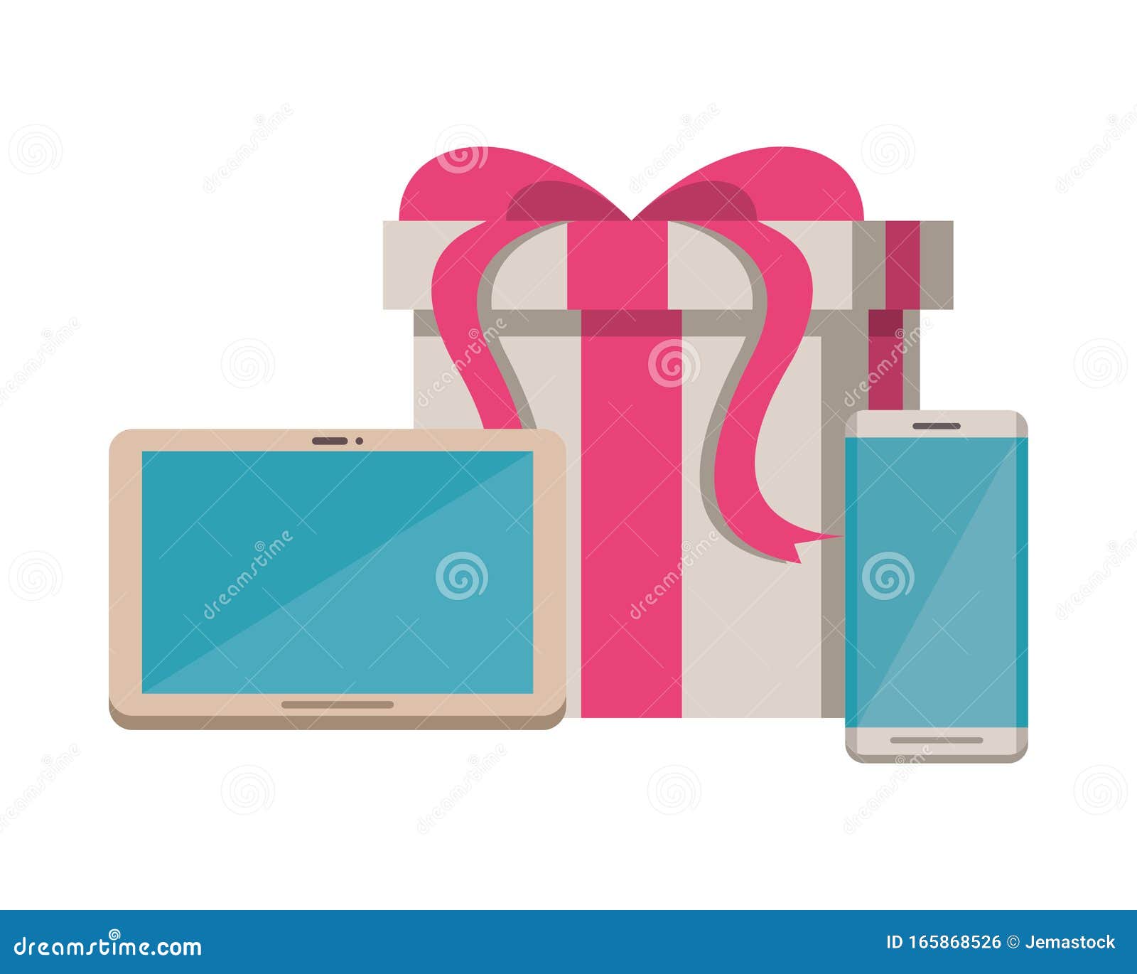 Gift Box Present with Tablet and Smartphone Devices Stock Vector