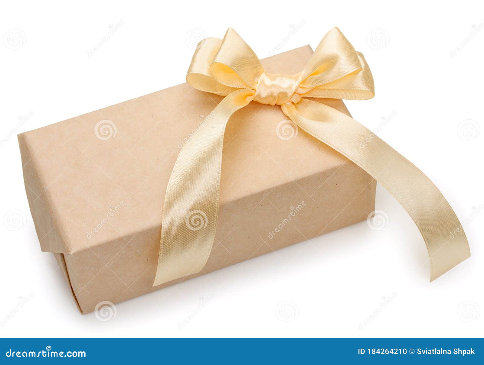 Download Gift Box With Present Wrapped In Kraft Paper And Gold Yellow Bowknot Bow Isolated On White Background Close Up Stock Photo Image Of Celebration Christmas 184264210 Yellowimages Mockups