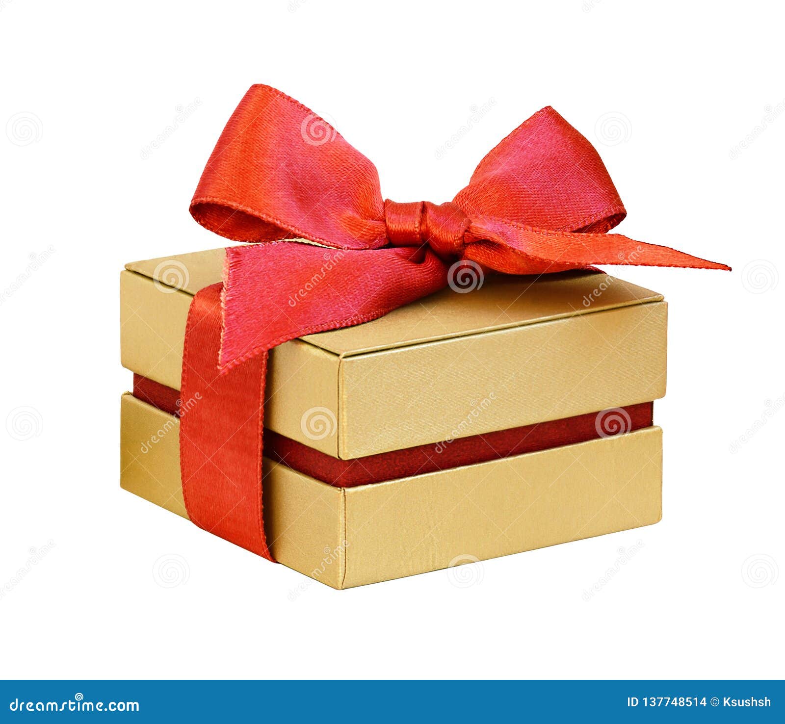 Gift Box with Red Ribbon Bow Stock Photo Image of gold, shopping