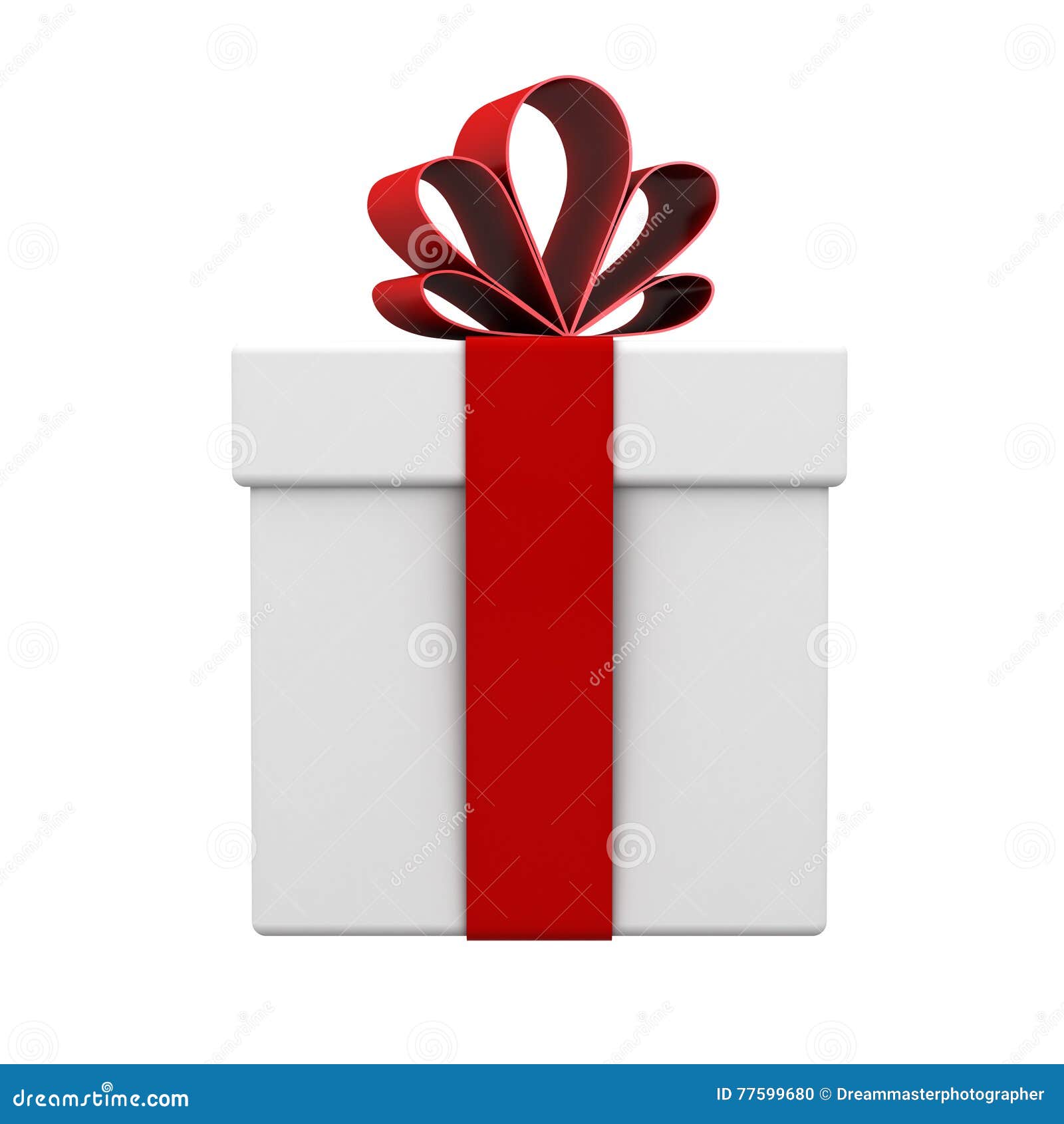 Gift Box with Red Ribbon Bow Isolated on White Background Stock