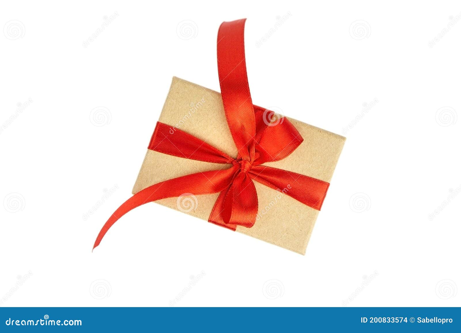 Gift Box with Red Ribbon Bow Isolated on White Background Stock Photo