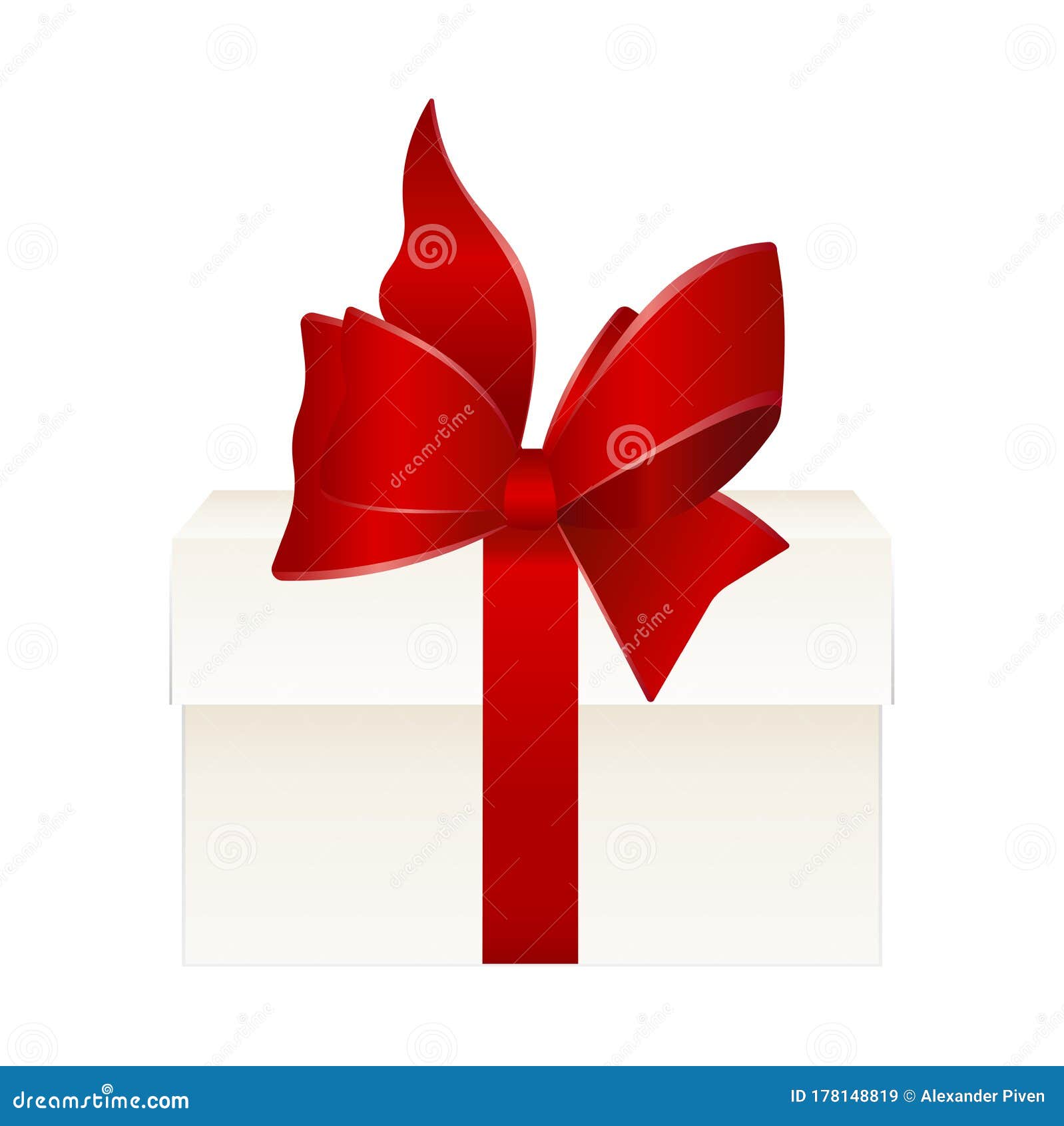 Gift Box with Red Ribbon and Bow Isolated on White Background. Vector
