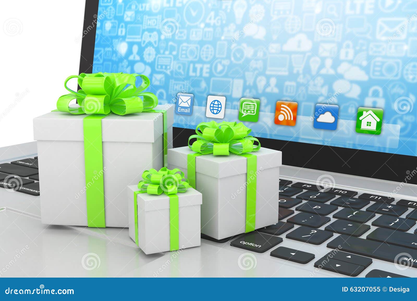 Gift Box with Ribbon Bow on Laptop Stock Illustration Illustration of