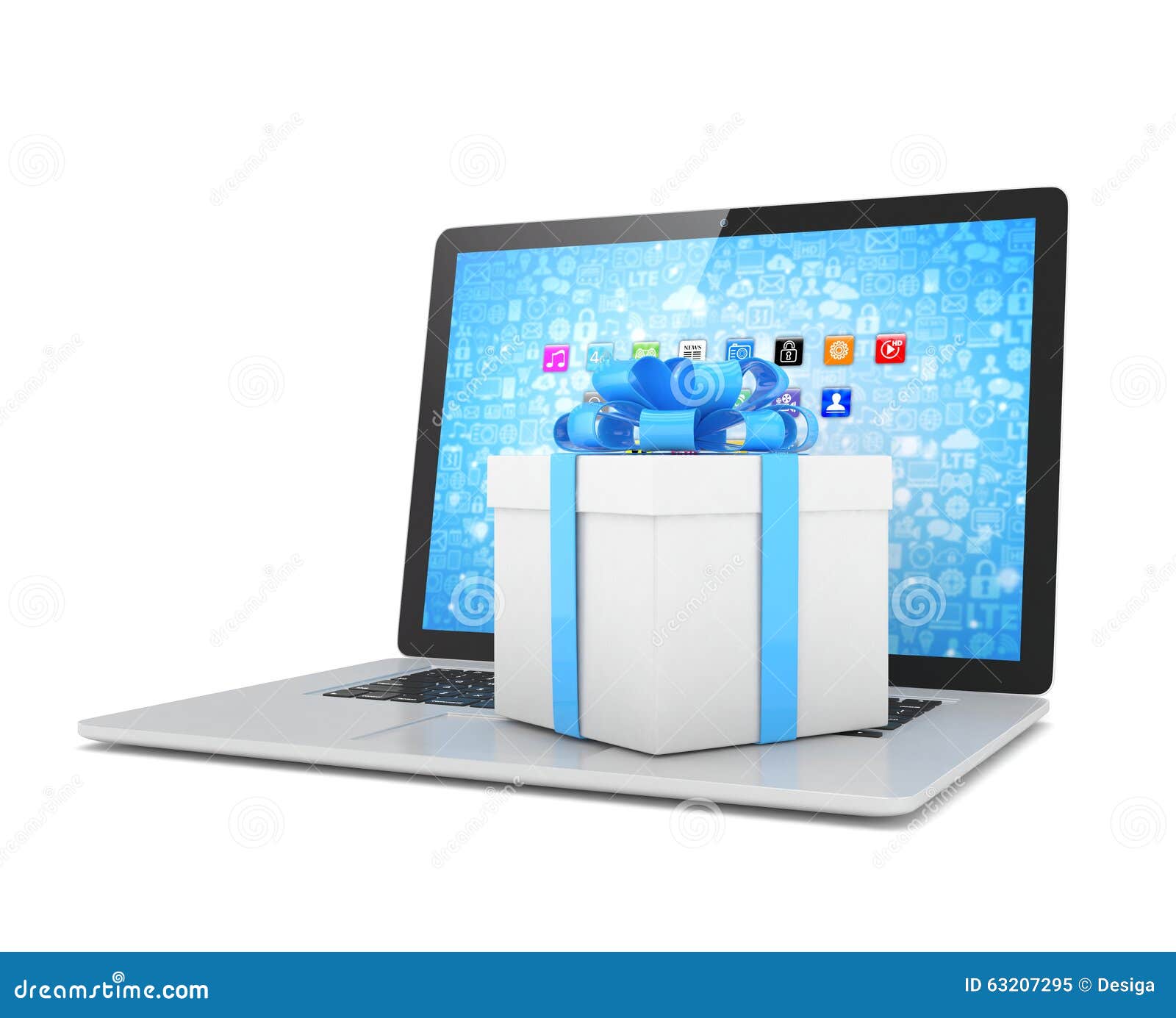Gift Box with Ribbon Bow on Laptop Stock Illustration Illustration of