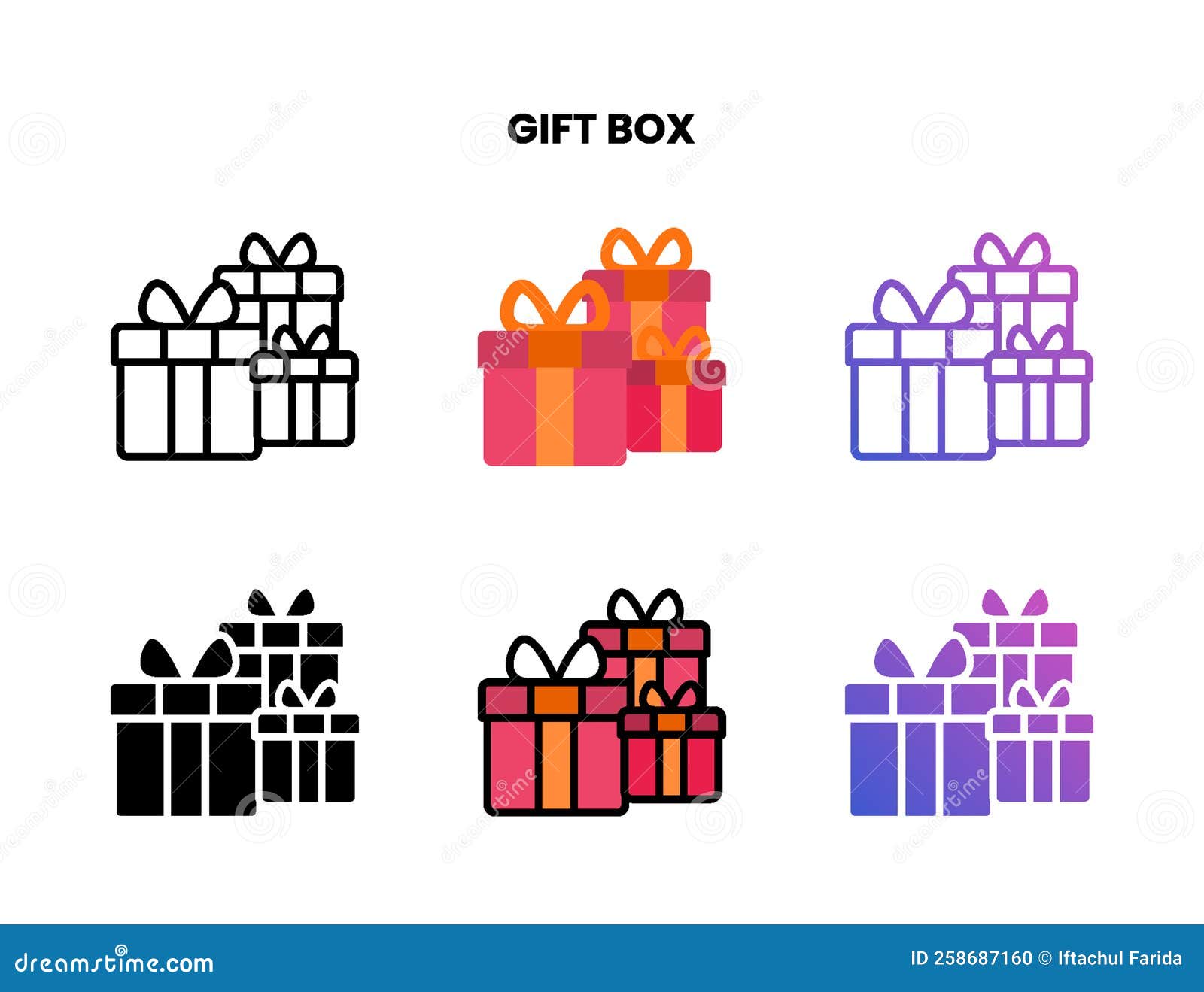 Gift Box with Ribbon Icon with Different Style. Stock Vector