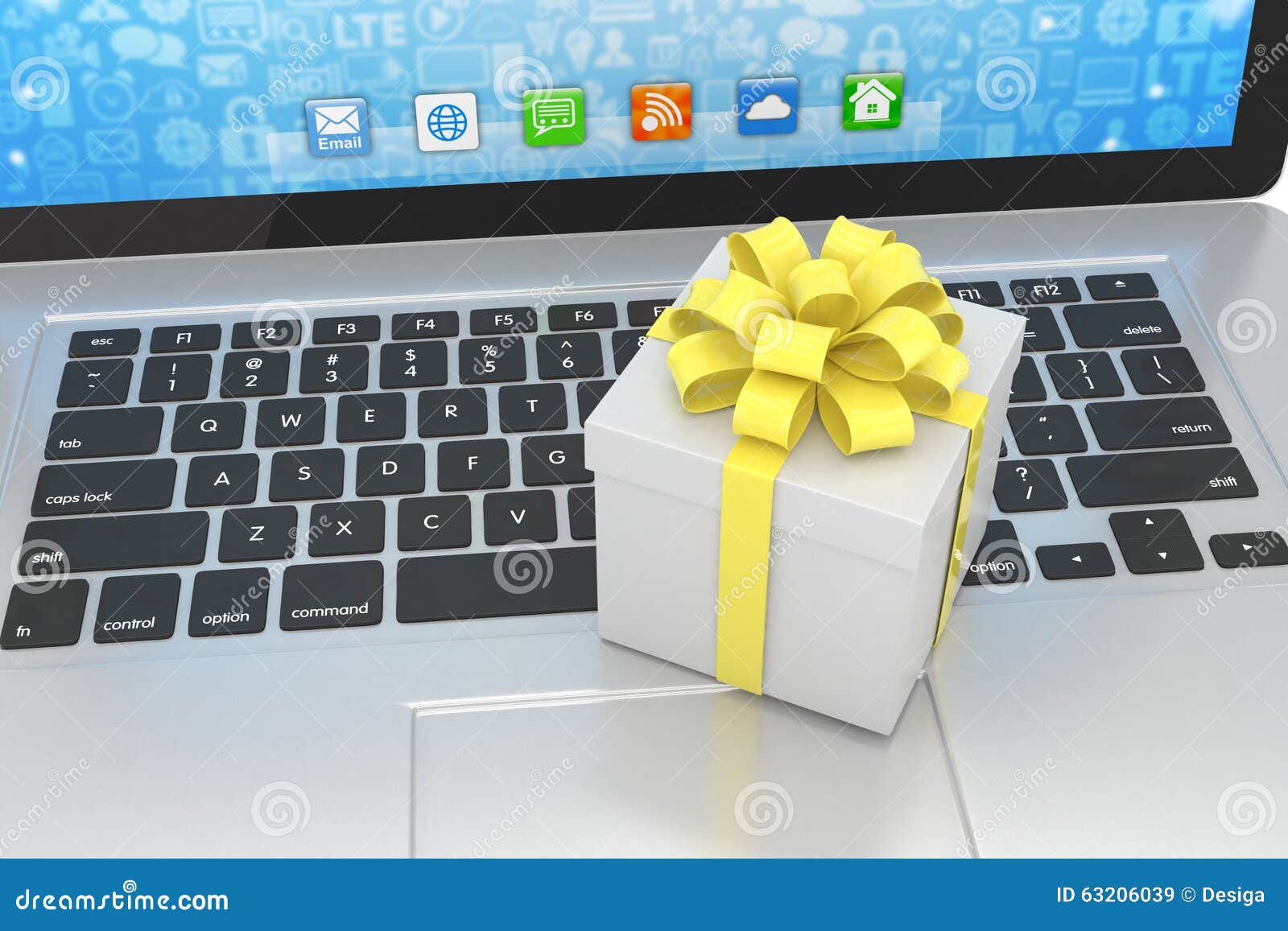 Gift Box with Ribbon on Laptop Stock Image Image of celebration