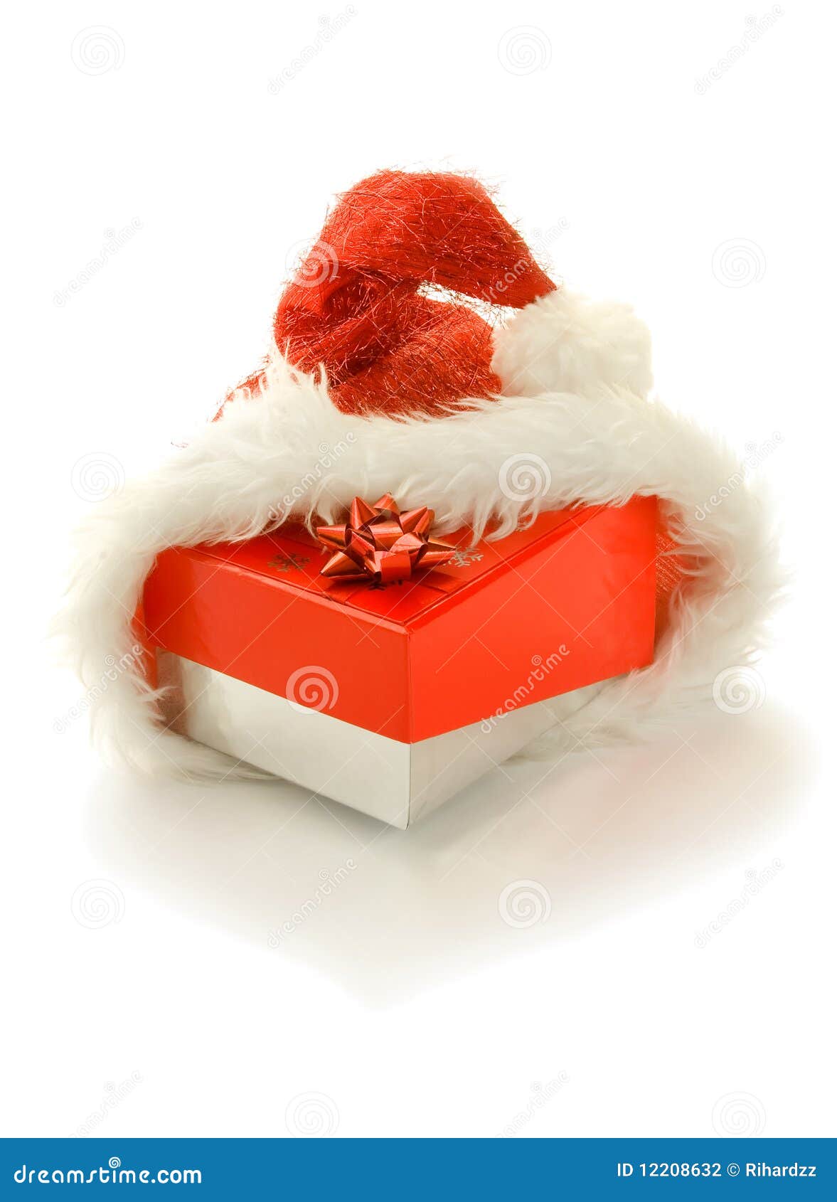 Gift Box in Santa Hat,isolated Stock Photo Image of celebration