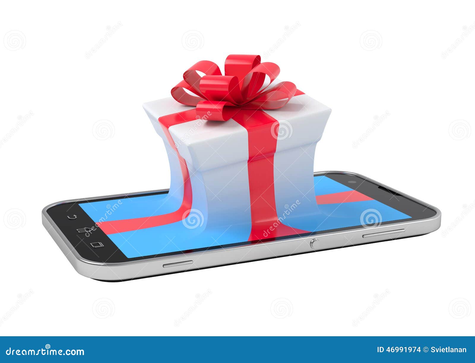 Gift box on smartphone. stock illustration. Illustration of modern