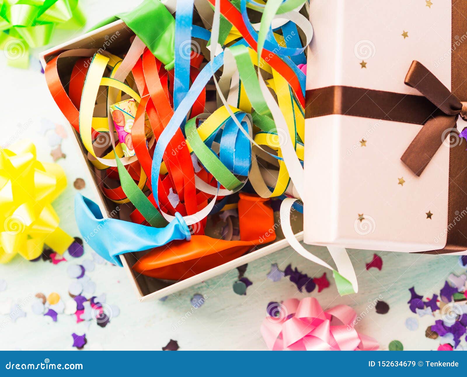 Gift Box with Streamers. Confetti. Party Concept. Stock Image Image