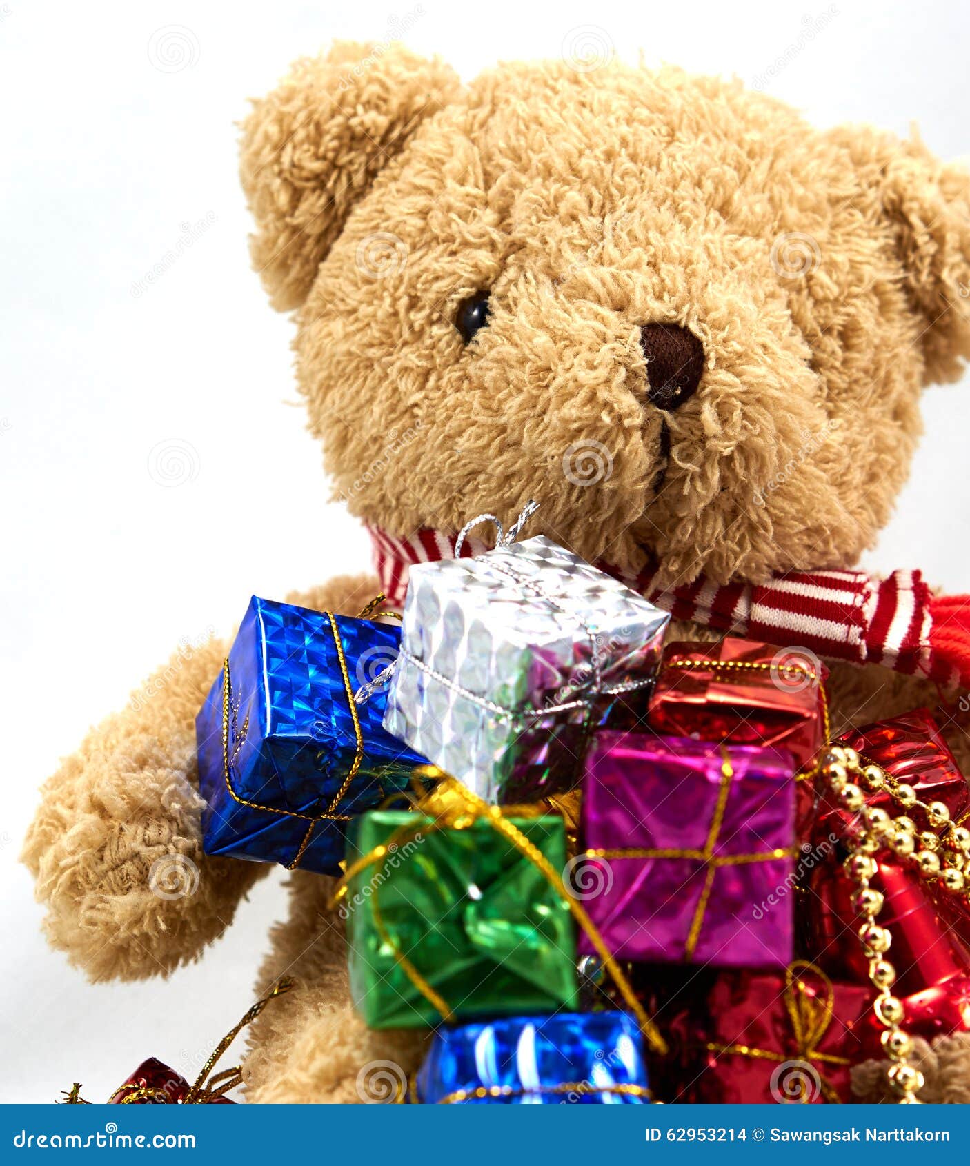 Gift box with teddy bear stock photo. Image of wrap, celebration 62953214