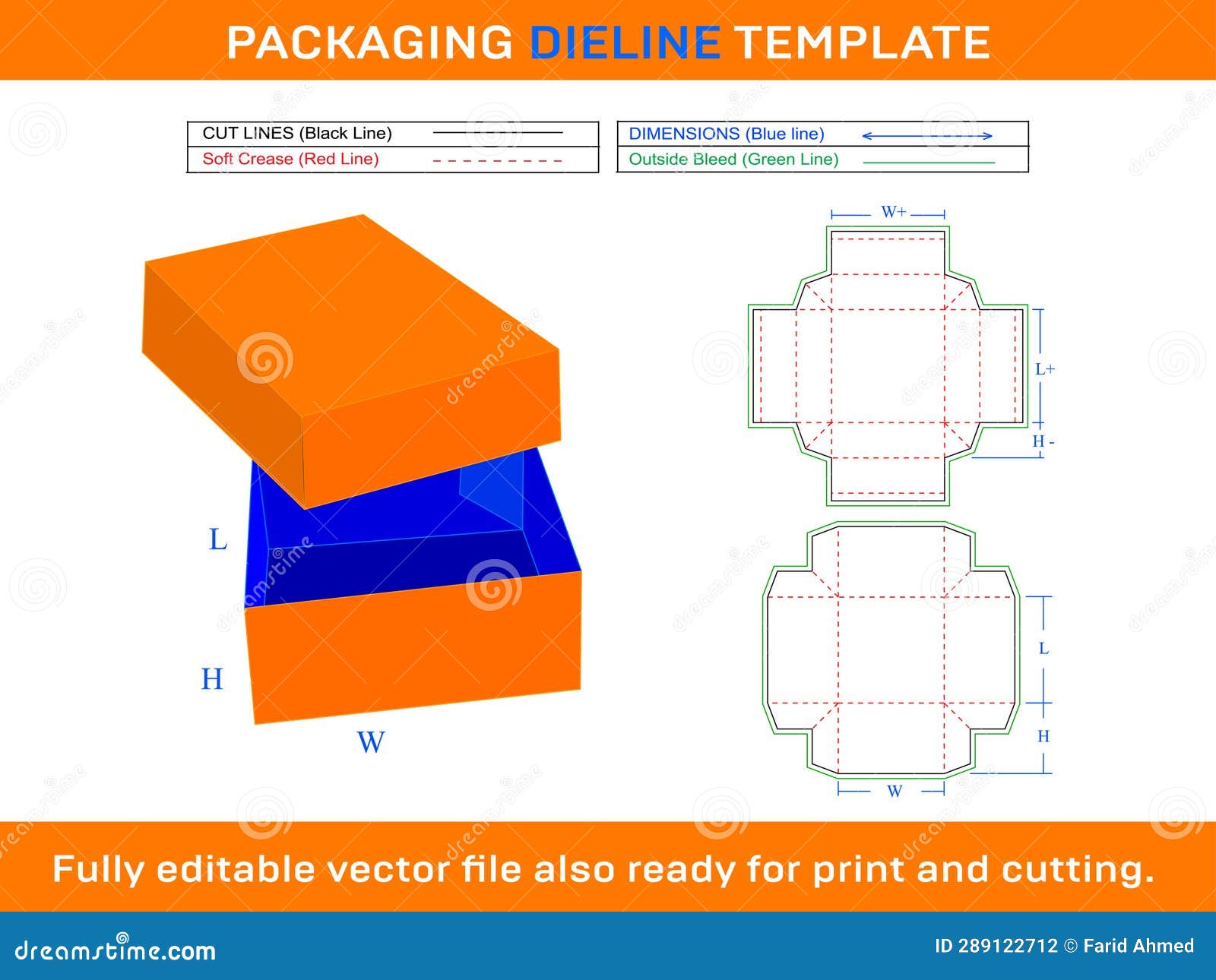 Gift Box Template, with Lid Die Line Template SVG, Ai, EPS, PDF, JPEG ...