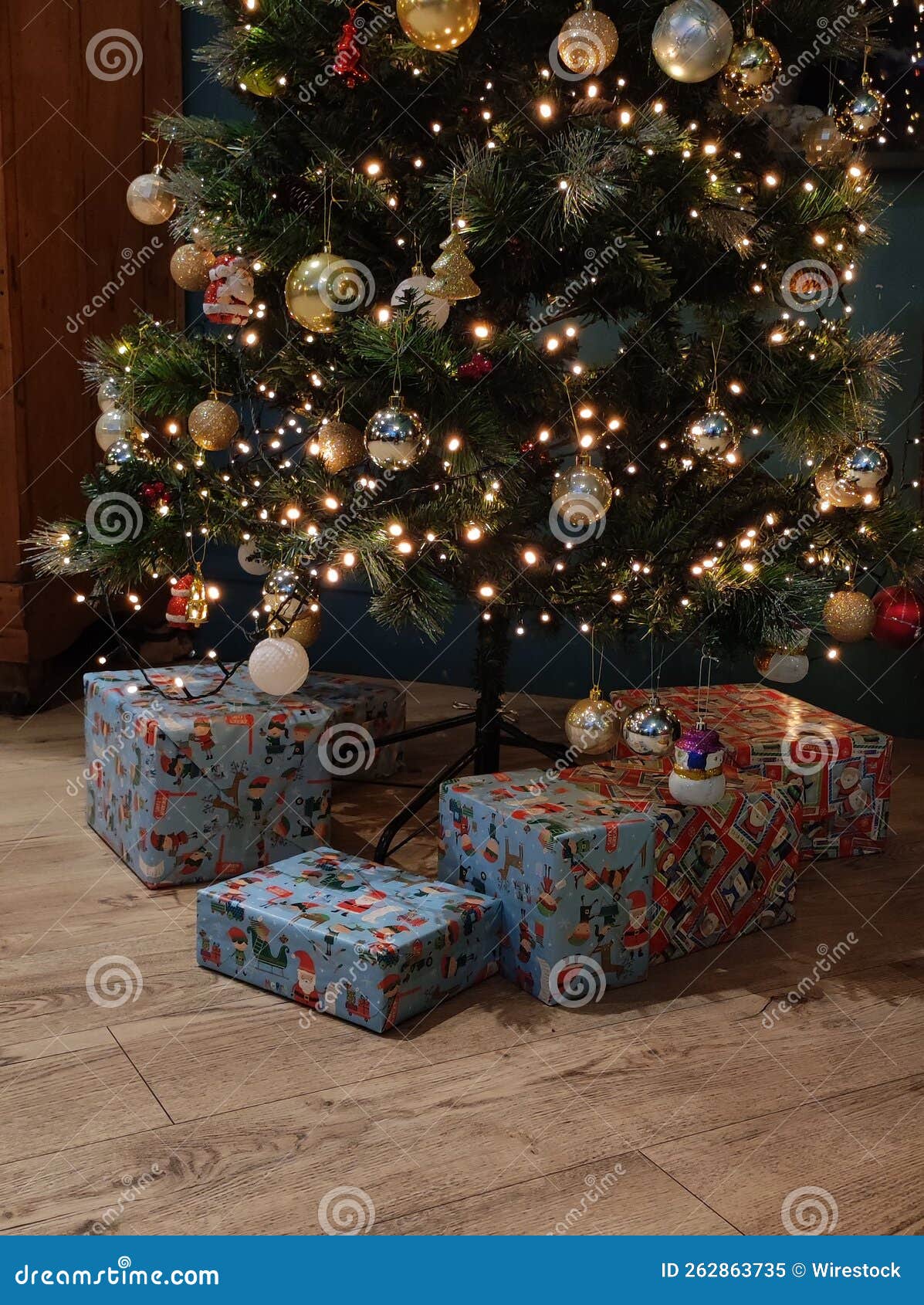 Gift Box Under a Christmas Tree during Christmas Stock Image Image of