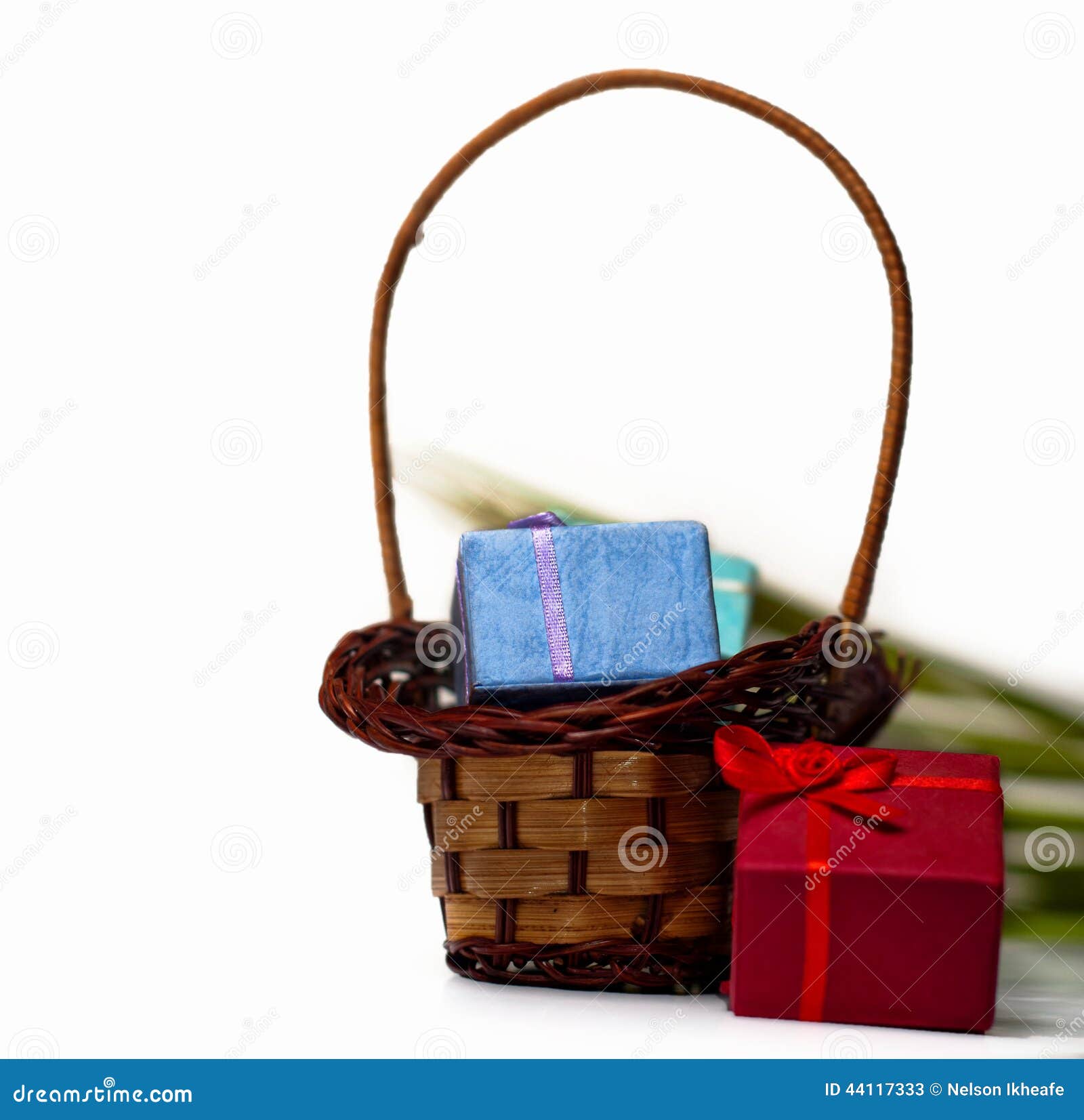 Gift Boxes and Wicker Basket Stock Image Image of christmas, canework