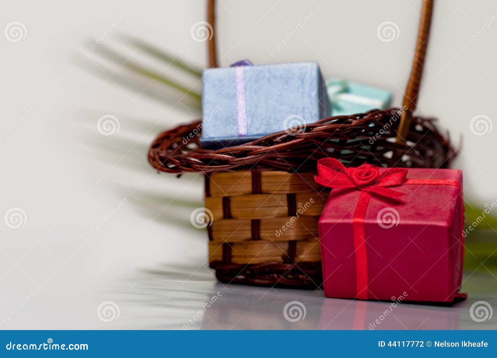 Gift Boxes and Wicker Basket Stock Photo Image of rush, holiday 44117772