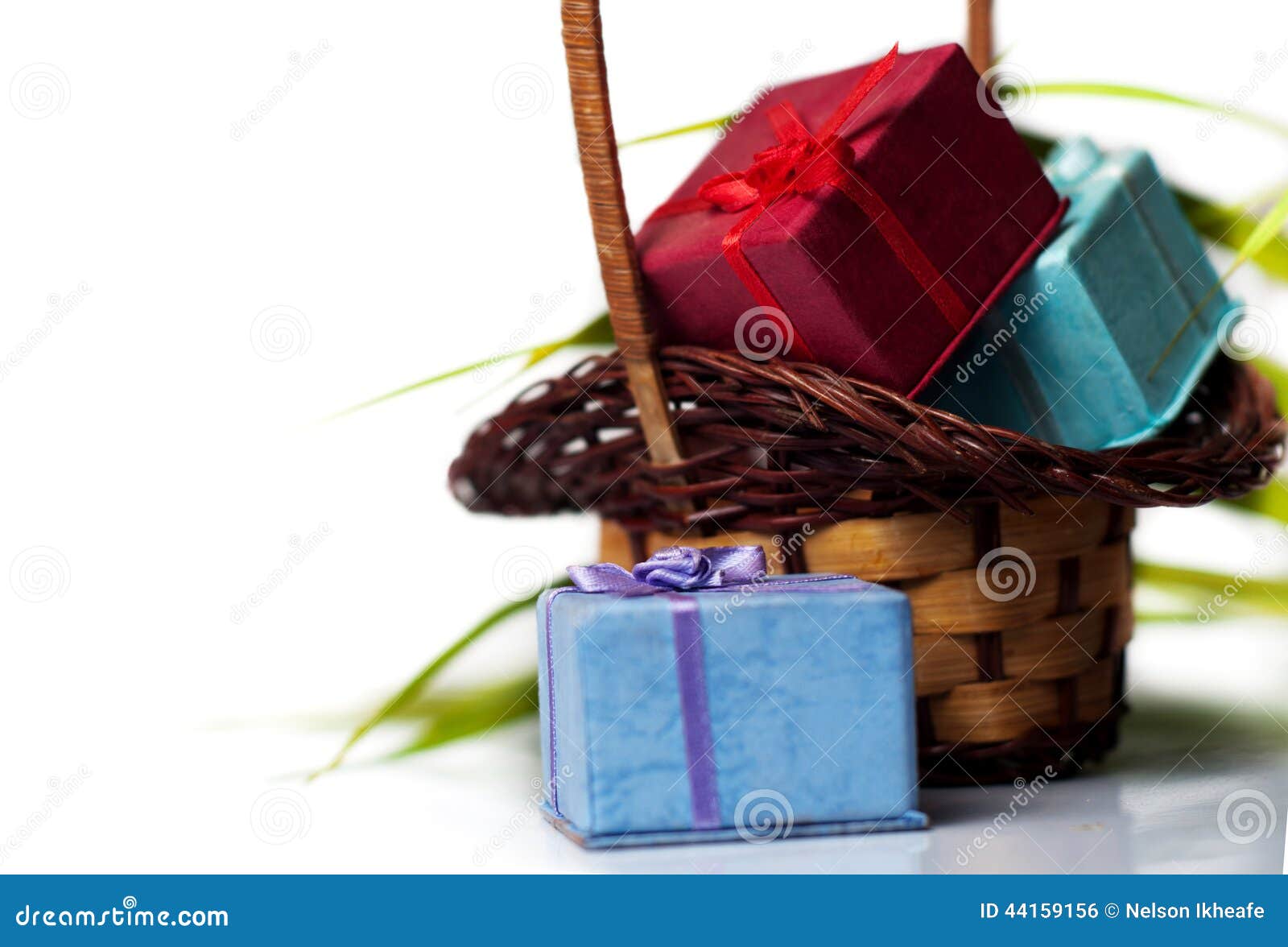 Gift Boxes and Wicker Basket Stock Photo Image of celebration