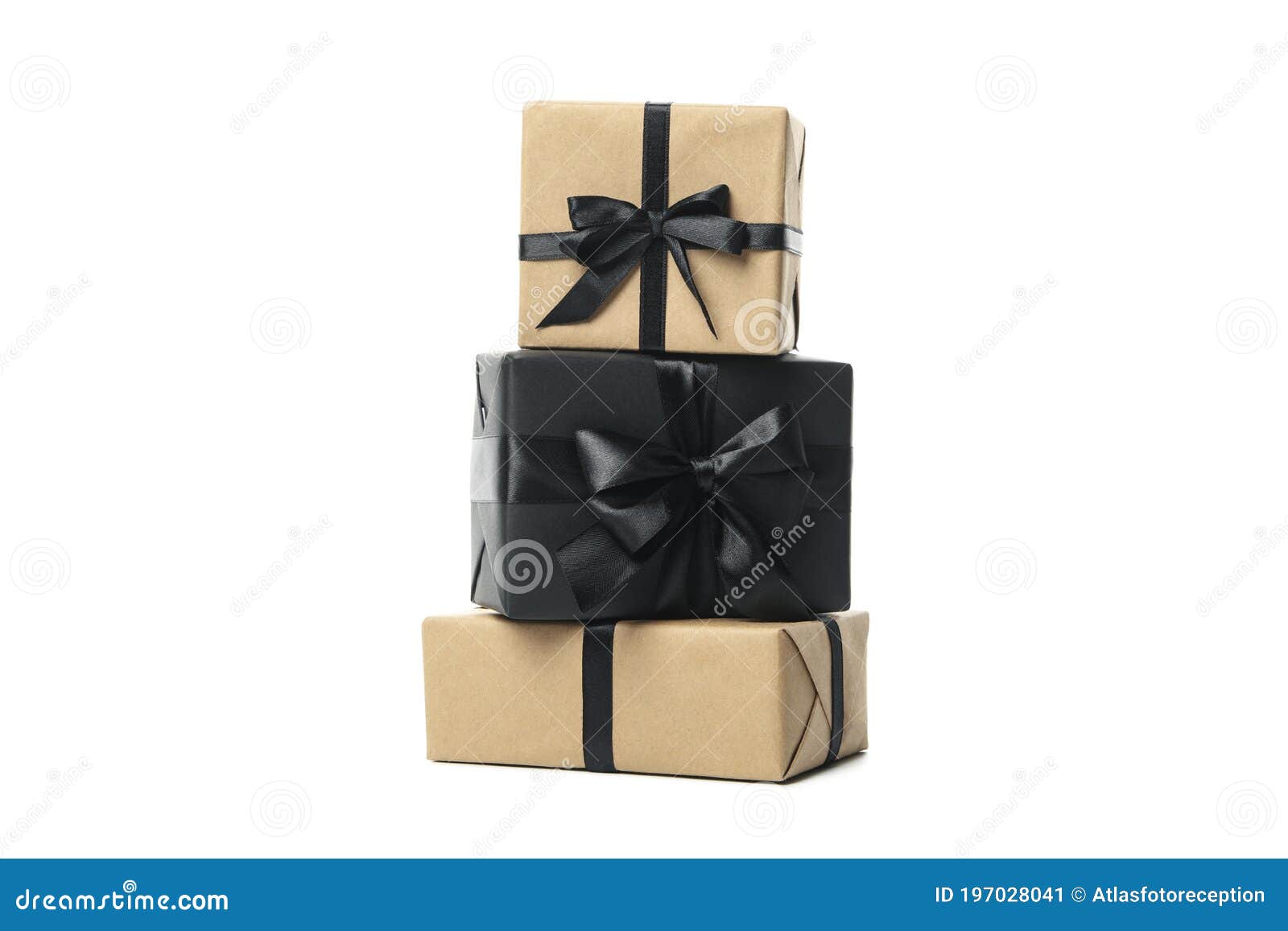 Gift Boxes with Black Bow Isolated on White Background Stock Image