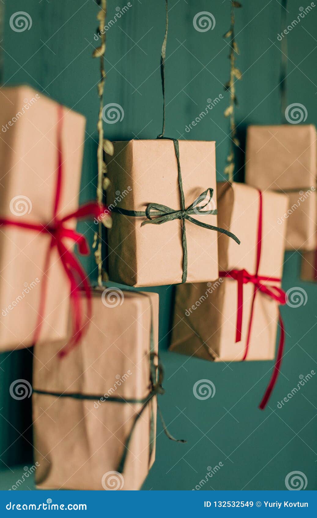 Gift Boxes Decorated Ribbons Christmas New Year Stock Image Image of