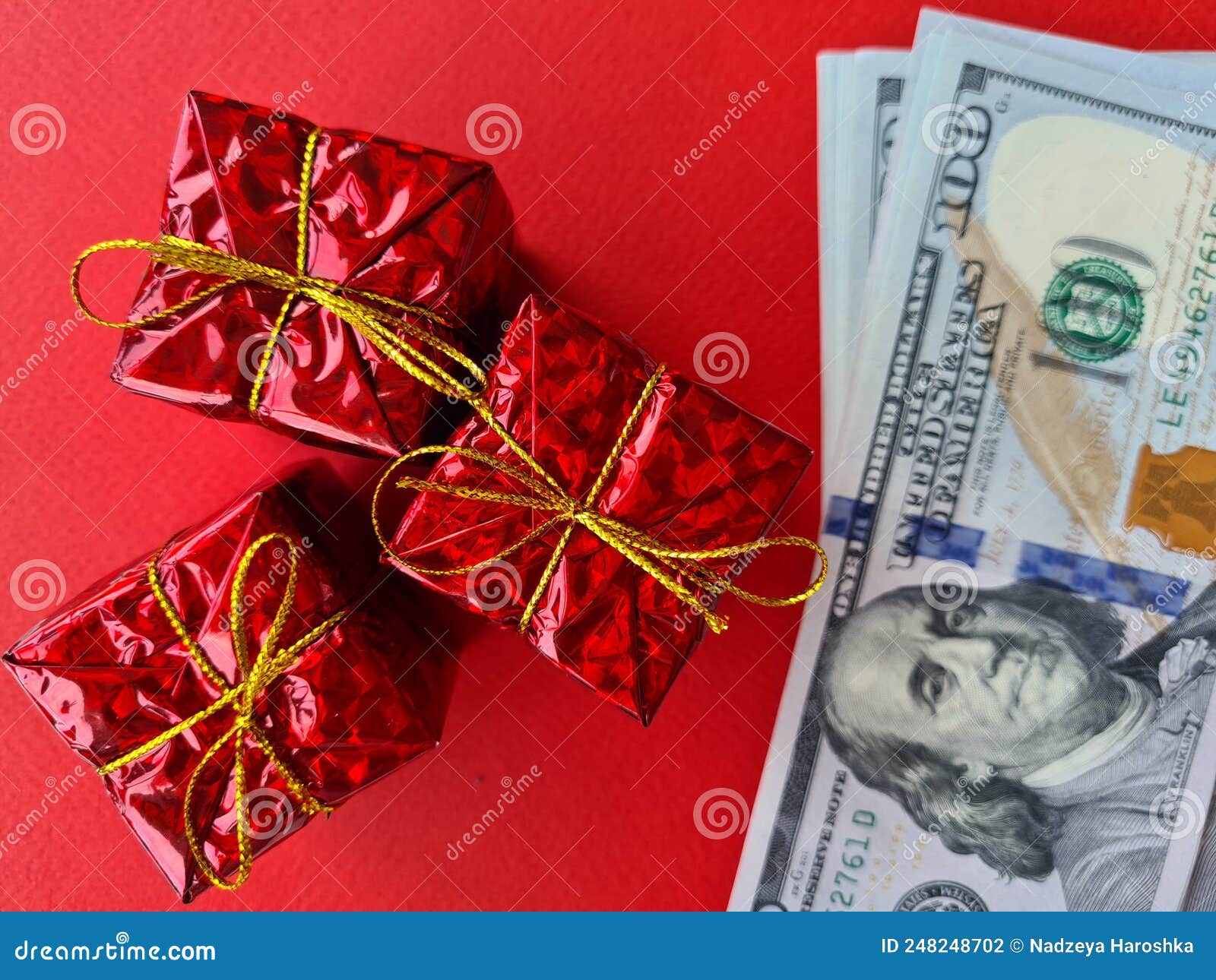 Gift Boxes with Dollar Bills. Money As Gift Concept Stock Photo Image
