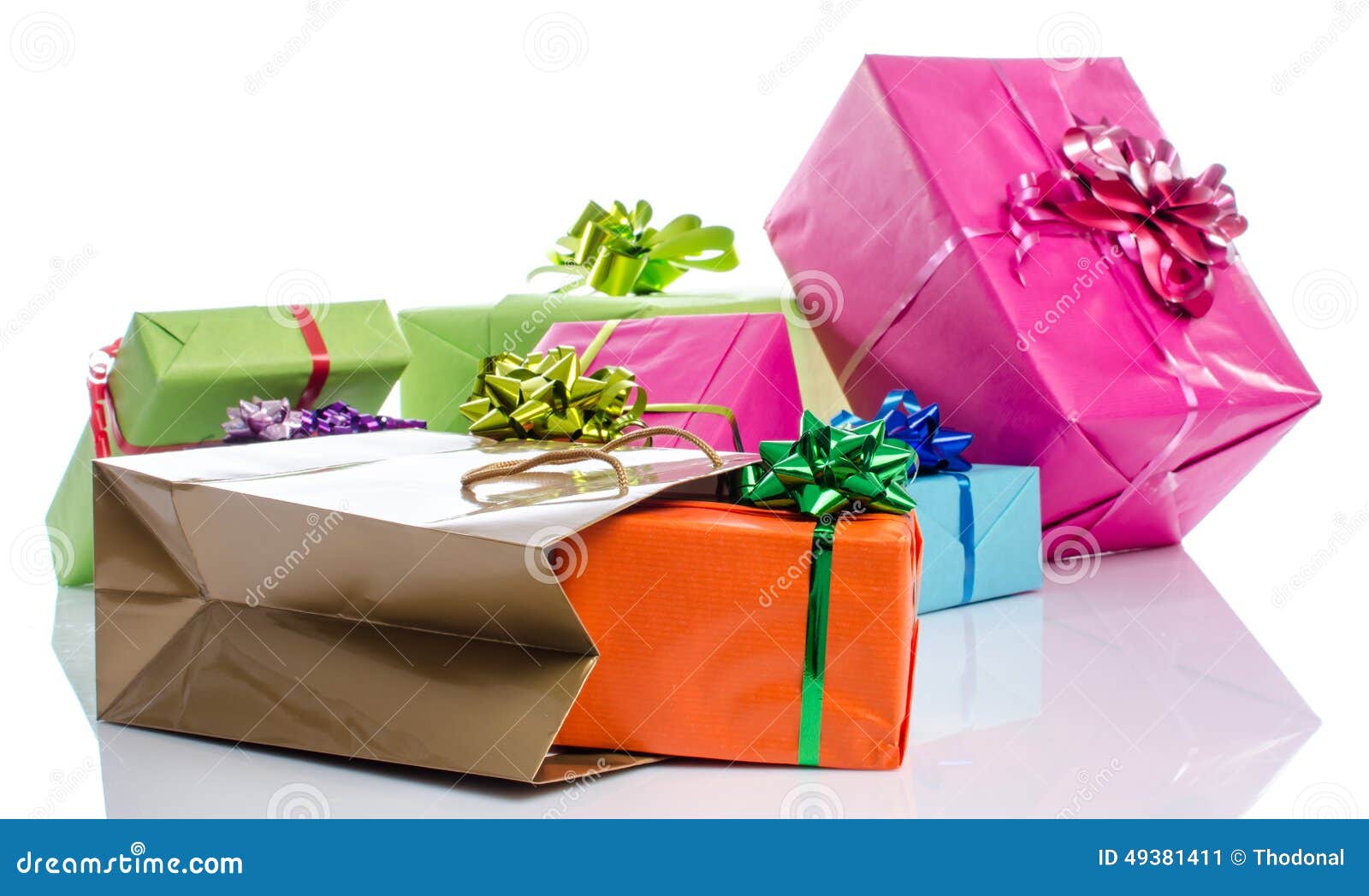 Gift boxes and gift bag stock image. Image of ribbon 49381411
