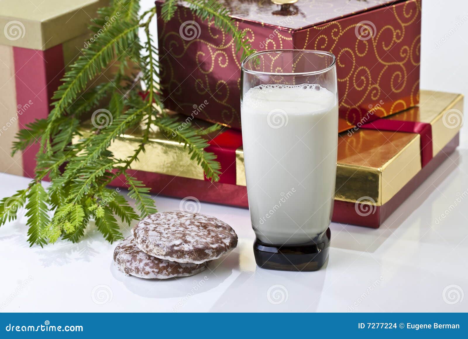 Gift Boxes, Milk and Cookies Stock Photo Image of golden, holiday