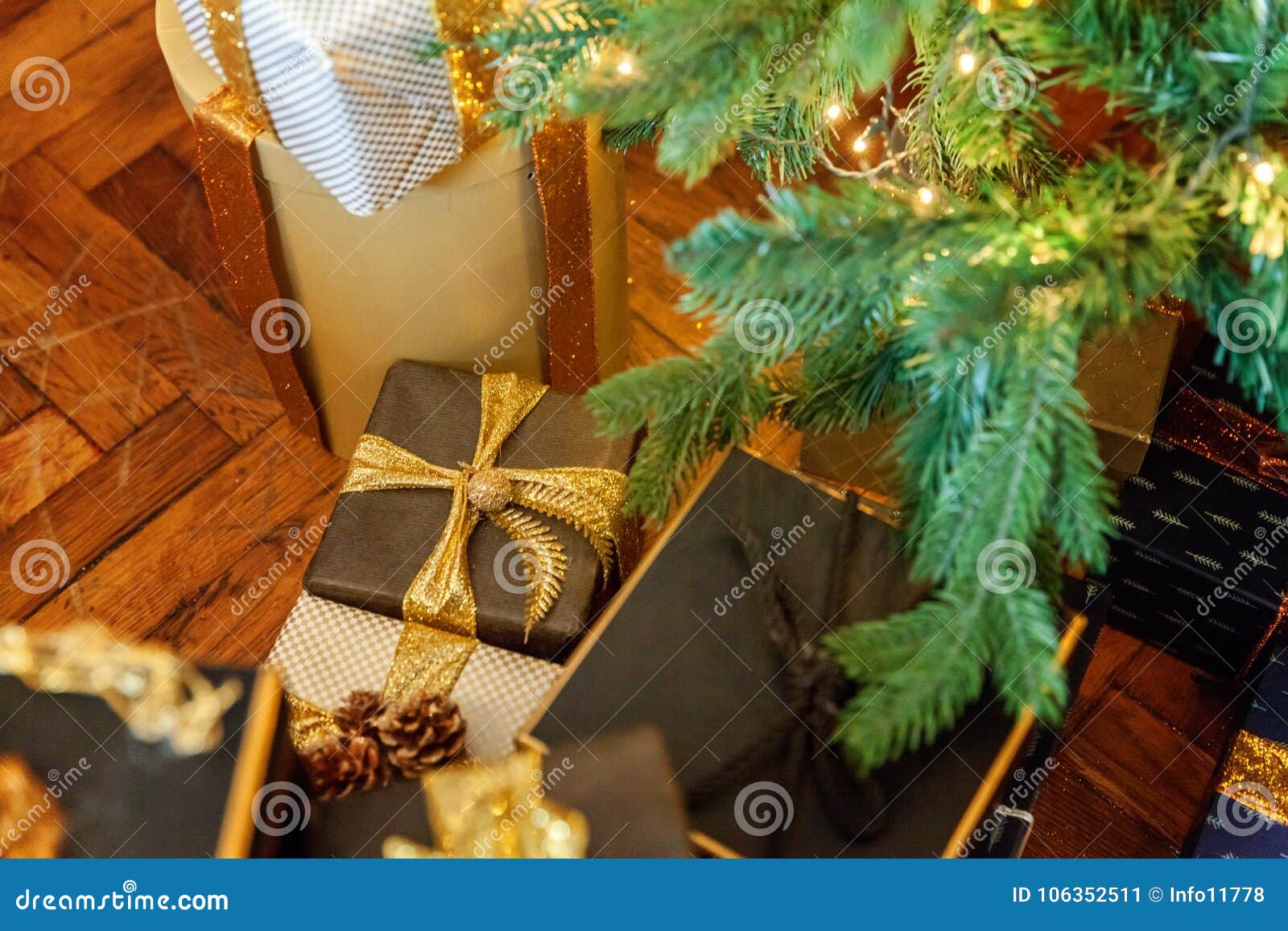 Gift Boxes Near the Christmas Tree Stock Image - Image of beauty ...