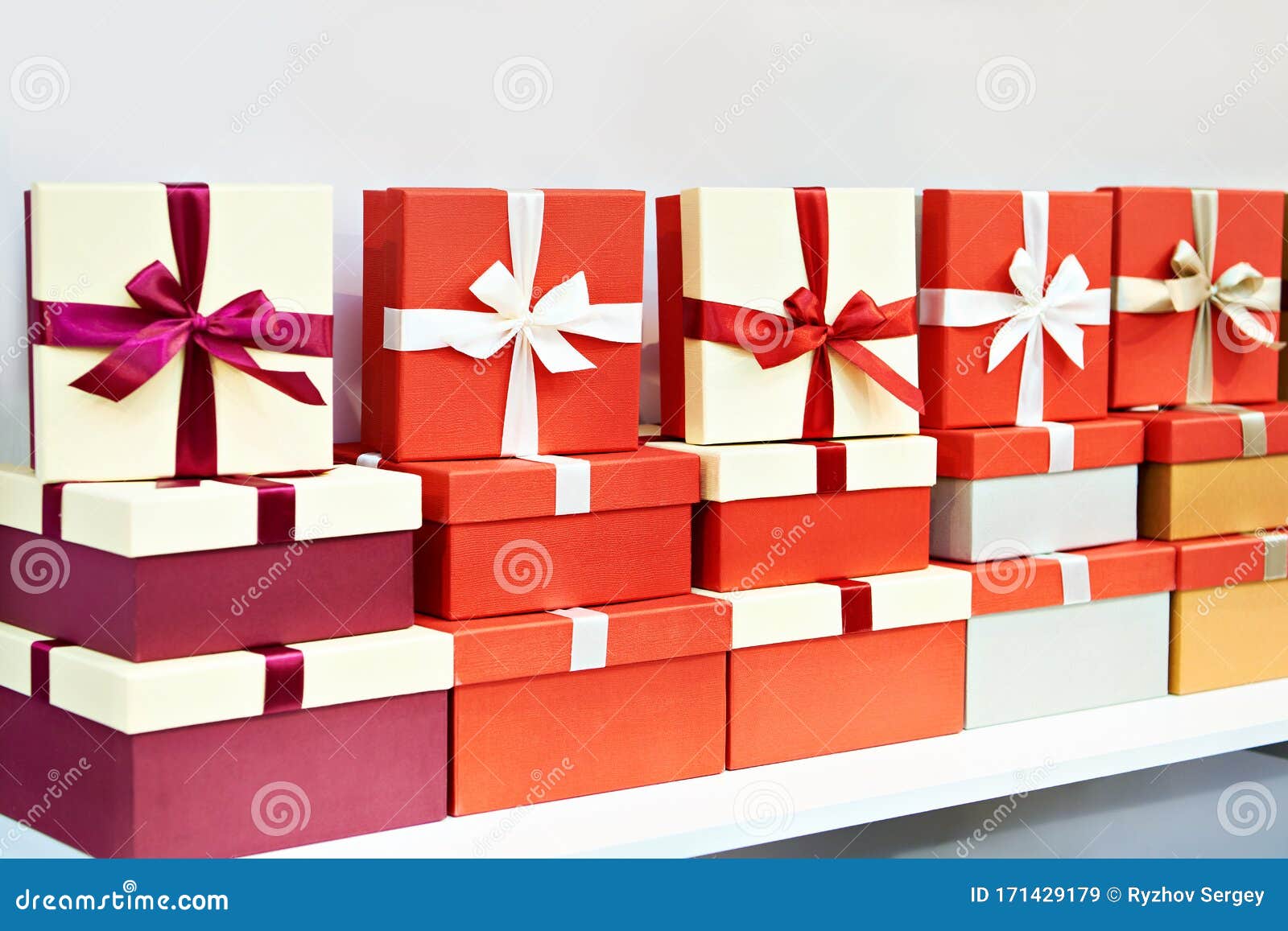 Gift boxes on store shelf stock image. Image of surprise 171429179