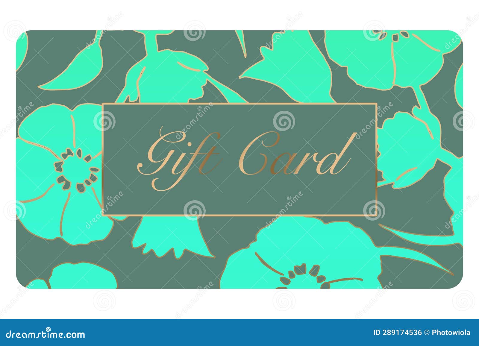 Gift Card Design. Botanical Pattern . Golden Inscription Stock