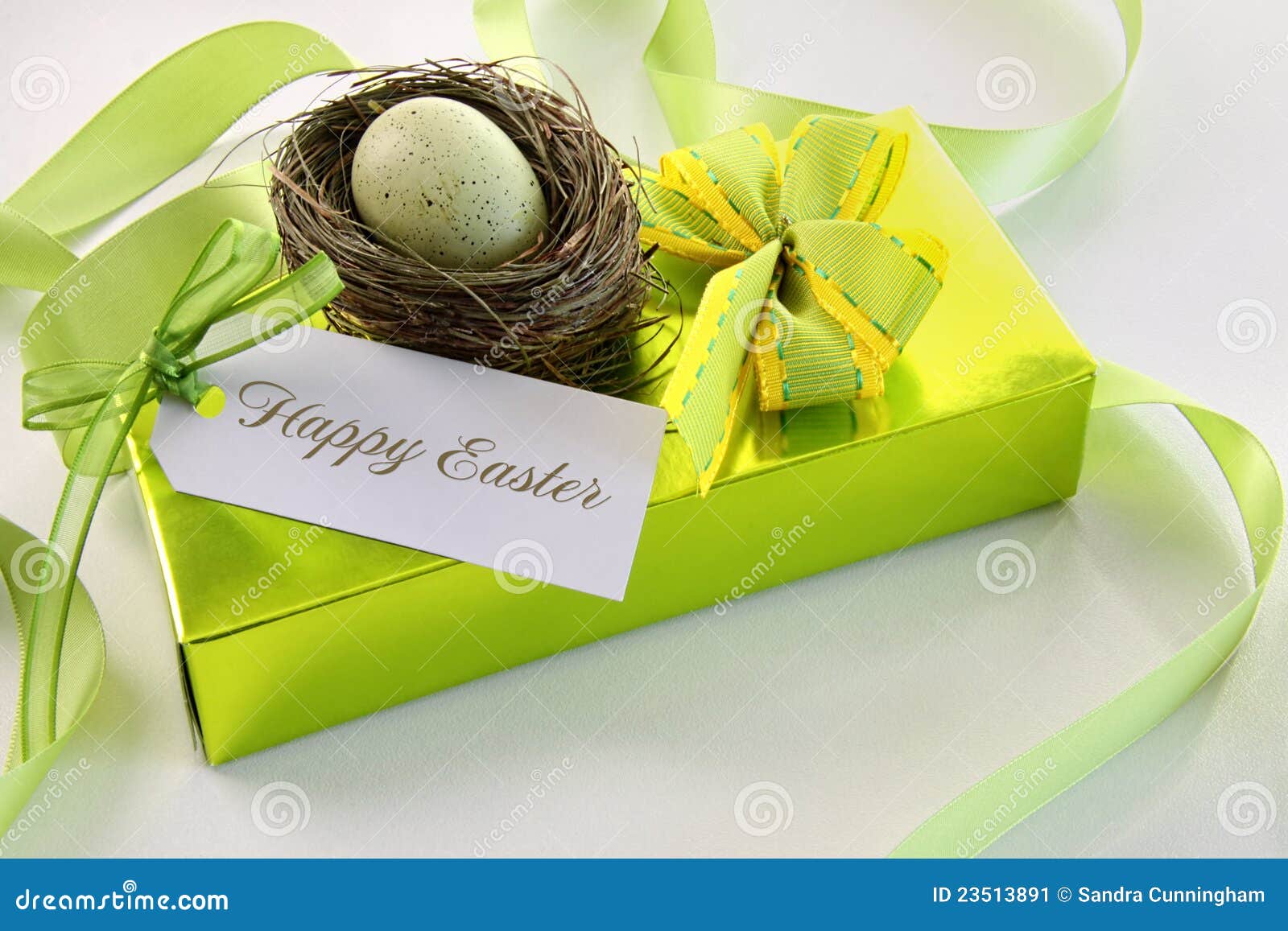 Gift, Card and Egg in Nest for Easter Stock Image Image of holiday