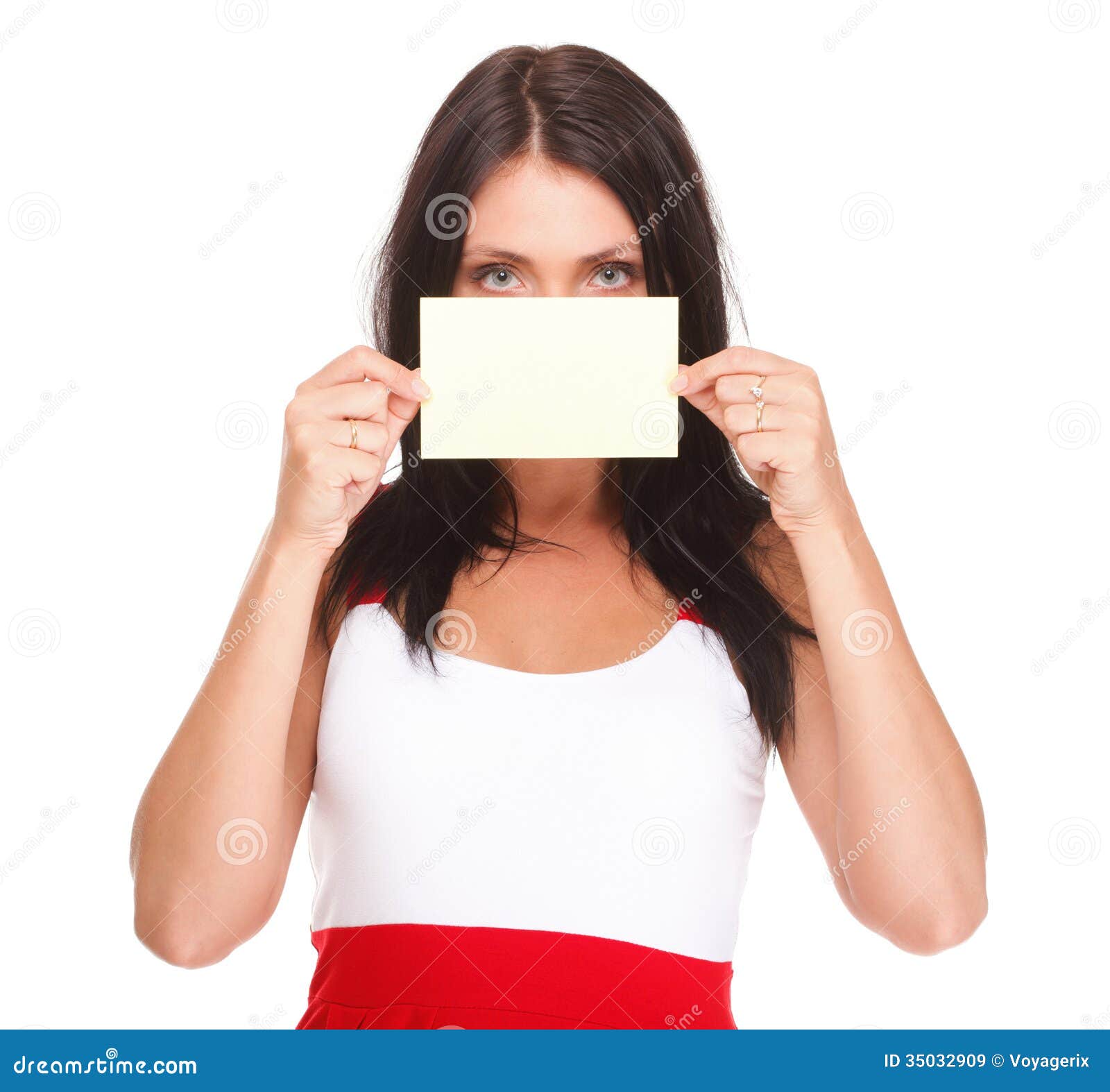 Gift Card. Excited Woman Showing Empty Blank Paper Card Sign Stock Image -  Image of copy, caucasian: 35032909
