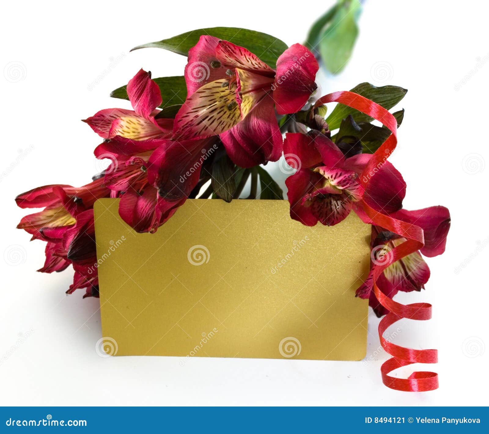 Gift card with flowers stock image. Image of gold, close 8494121