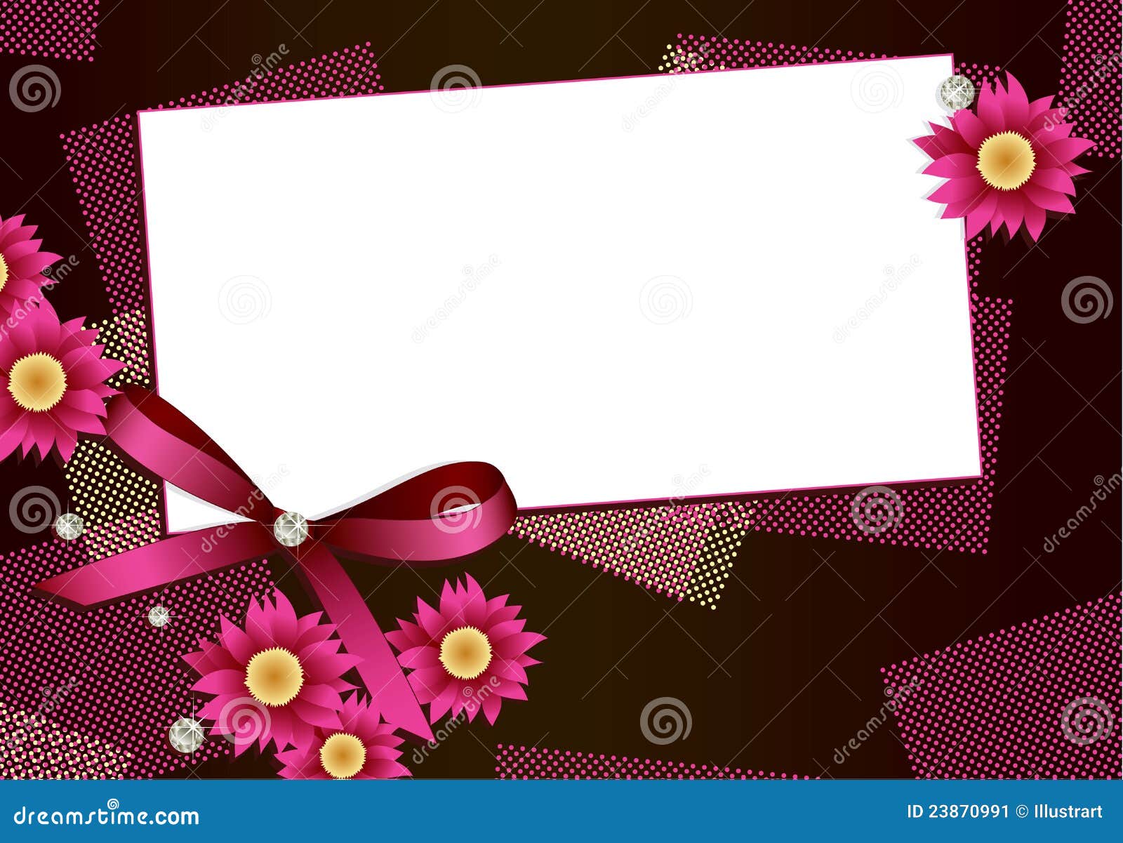 Gift Card with Flowers,diamonds and Ribbon Stock Vector Illustration