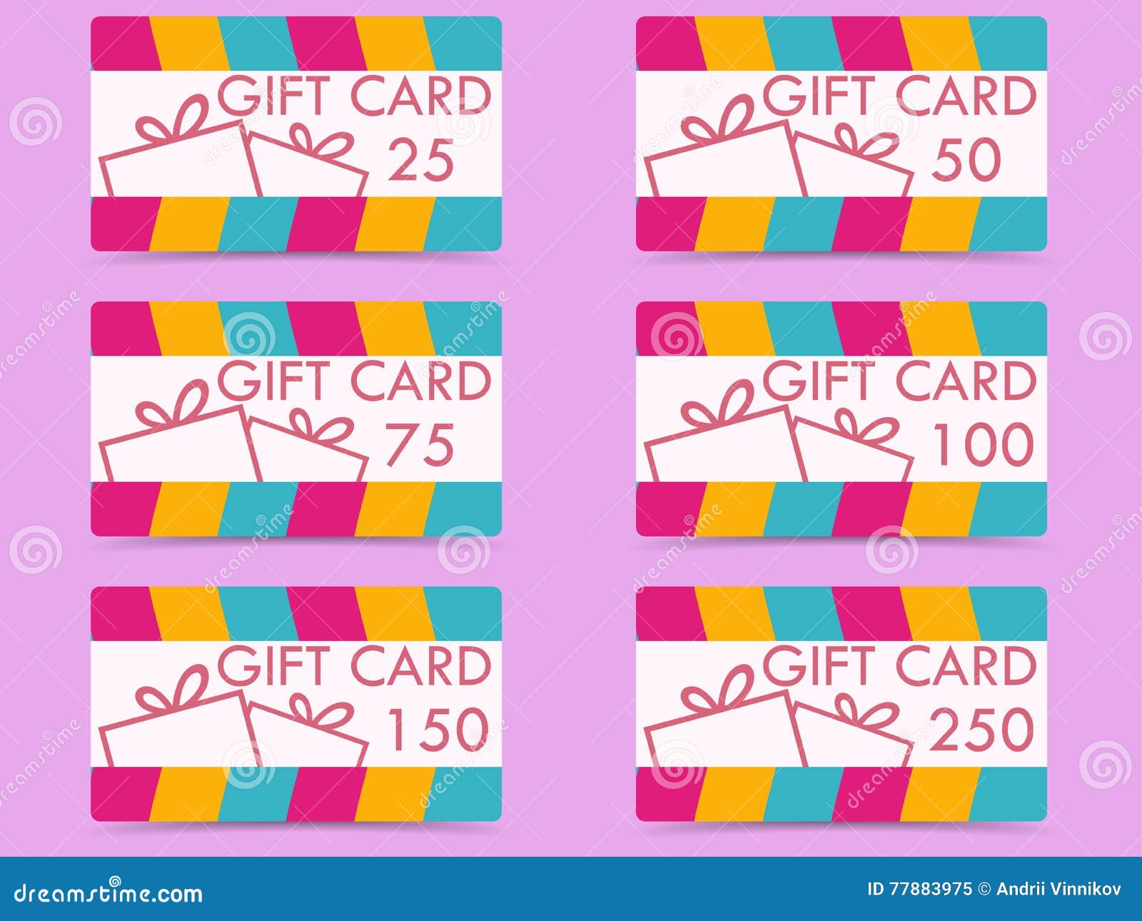 Gift Card with a Gift Box. Set of Vector Illustrations. Stock Vector