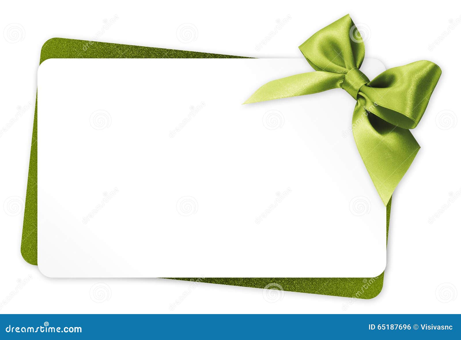 gift card with green ribbon bow on white background