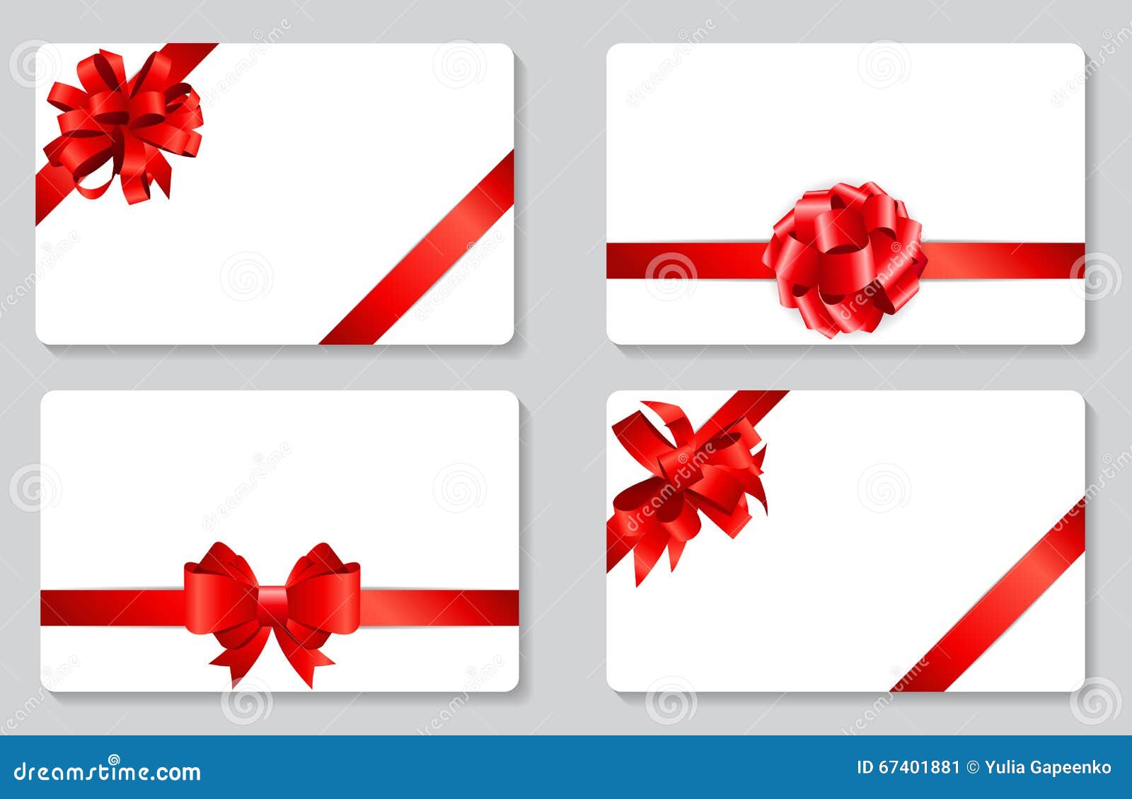 Gift Card with Red Bow and Ribbon Set Vector Illustration Stock Vector