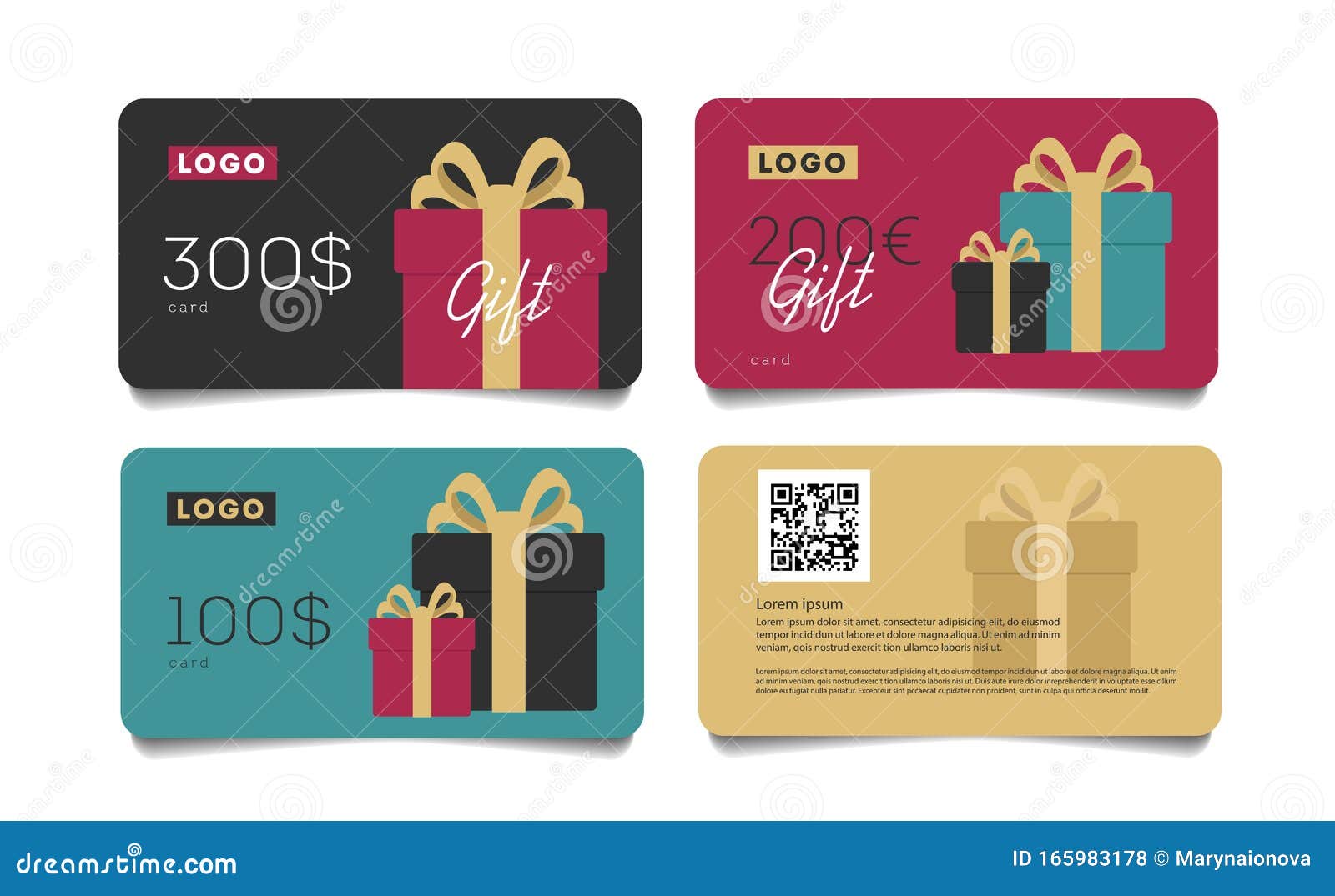 Gift Card Template with Award and Gift Boxes Illustration