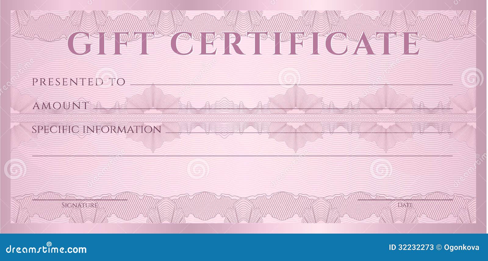Gift Certificate (Voucher, Coupon) Template Stock Vector With Pink Gift Certificate Template