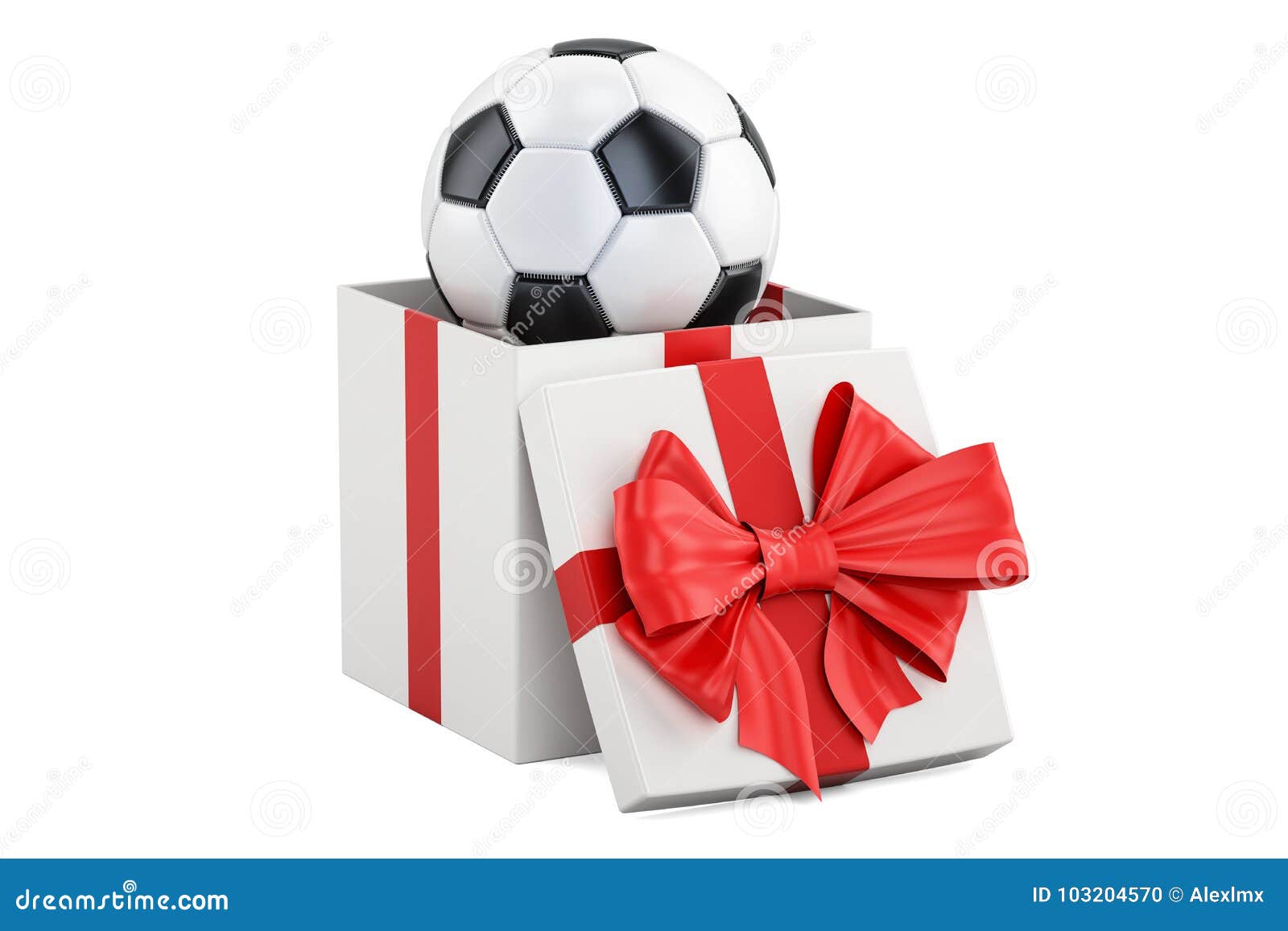 Gift Concept, Soccer Ball Inside Gift Box. 3D Rendering Stock