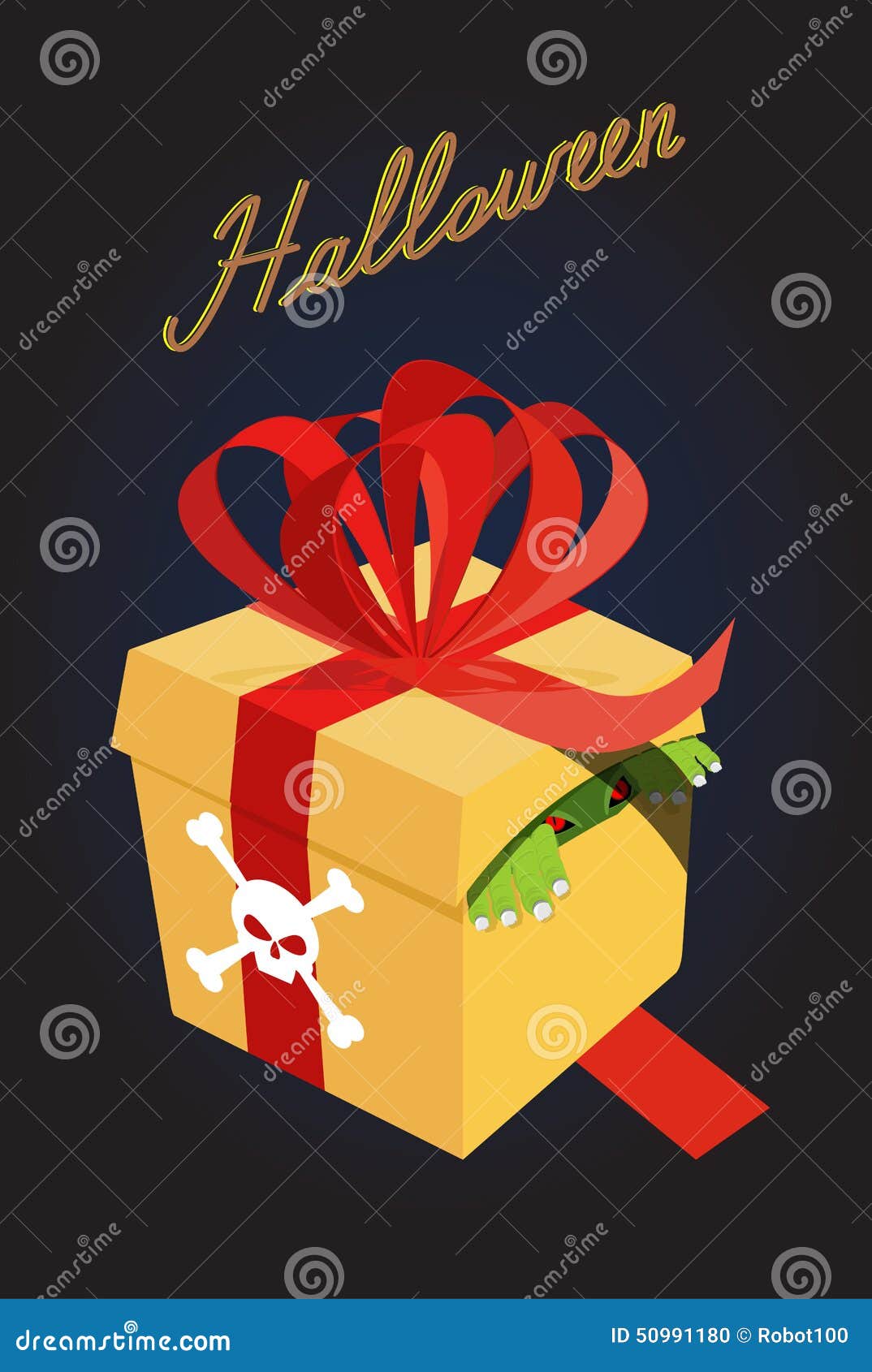 Gift for Halloween.Monster in a Box. Fear. a Terrible Gift Stock Vector Illustration of flyer