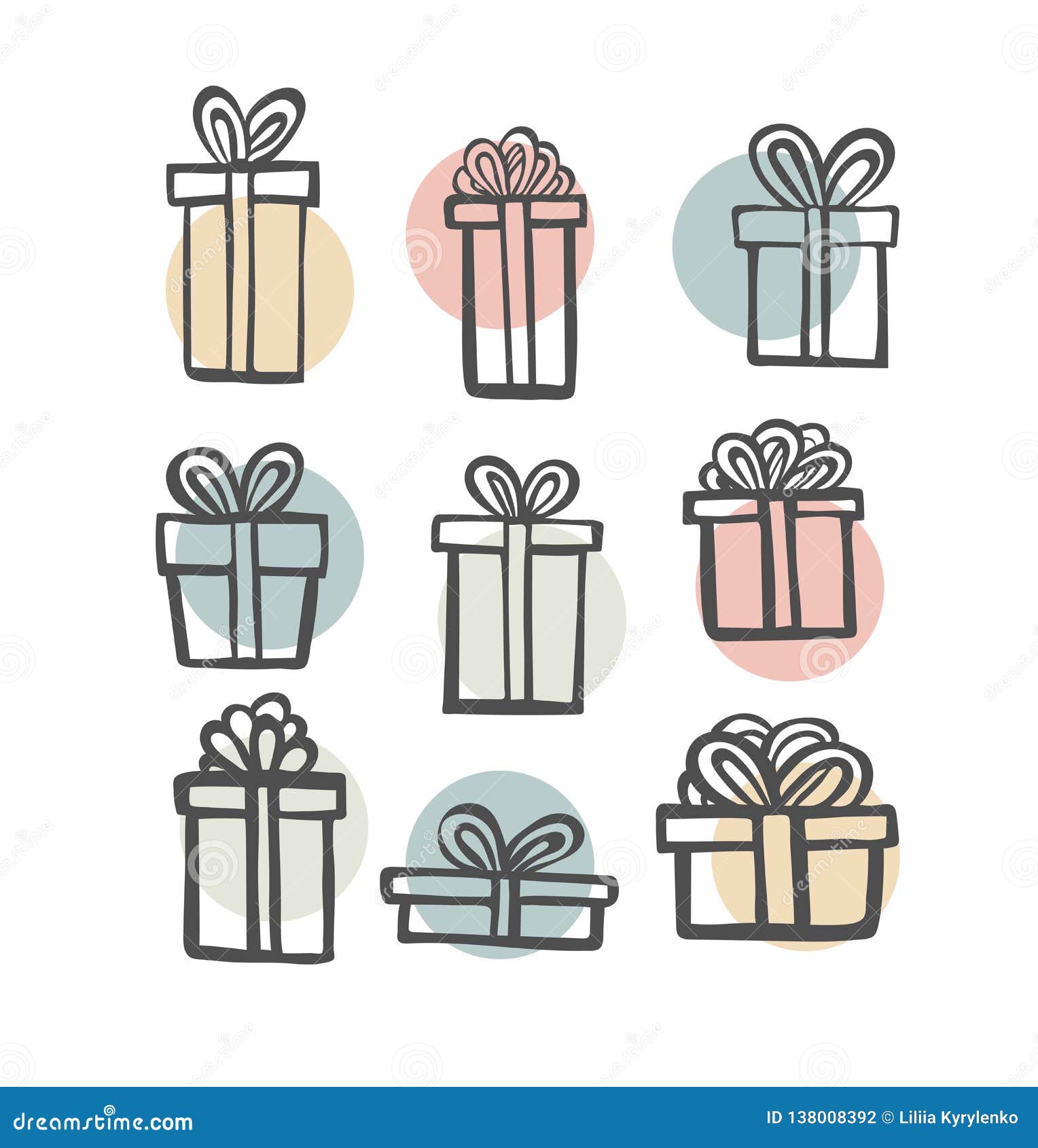 Gift Icon Set. Color Simple Present Box With Ribbon. Hand