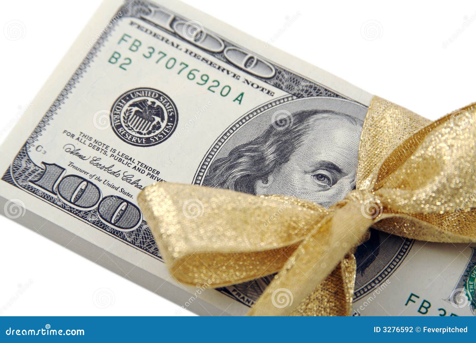 Gift of One HUndred Dollars Stock Photo Image of gold, green 3276592